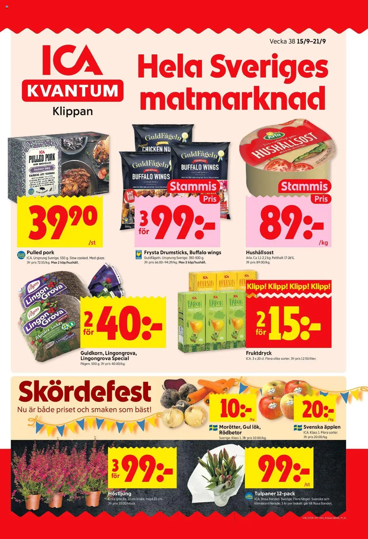 ICA Kvantum reklamblad aktuell från 15.09.2025 | Sida: 1 | Produkter: Lingongrova, Hushållsost, Äpplen, Apelsin
