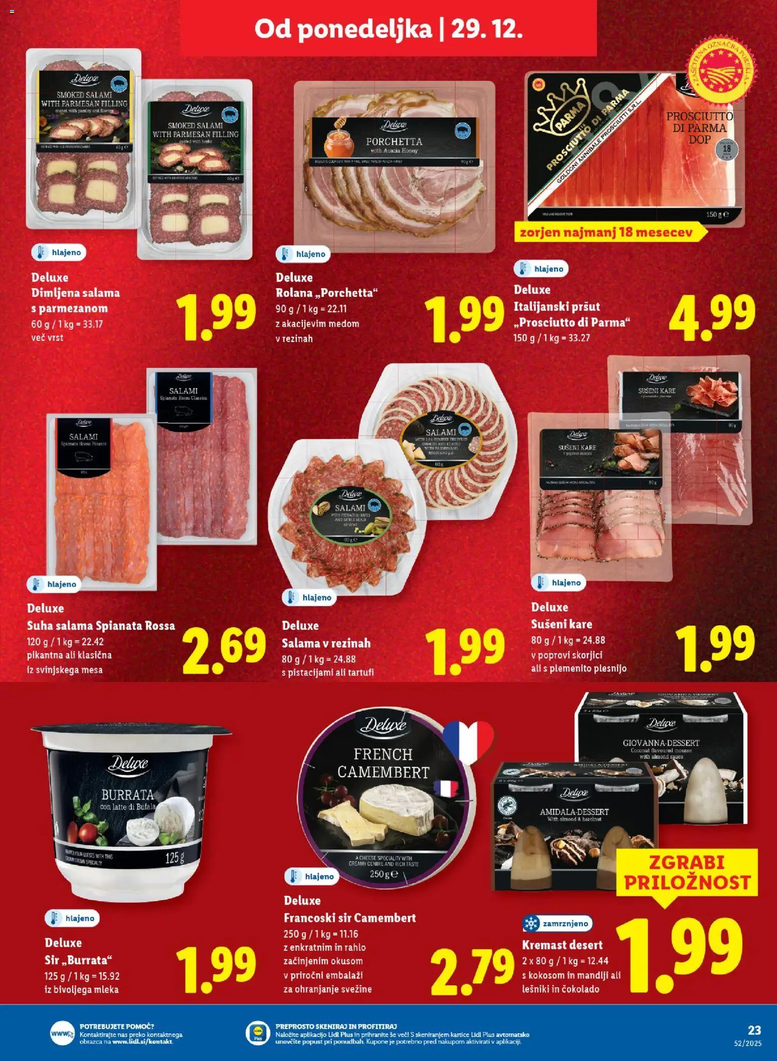 Novi Lidl katalog ponudbe – veljaven od 23.12.2025 | Stran: 23 | Izdelki: Pršut, Mandlji, Sir, Salama