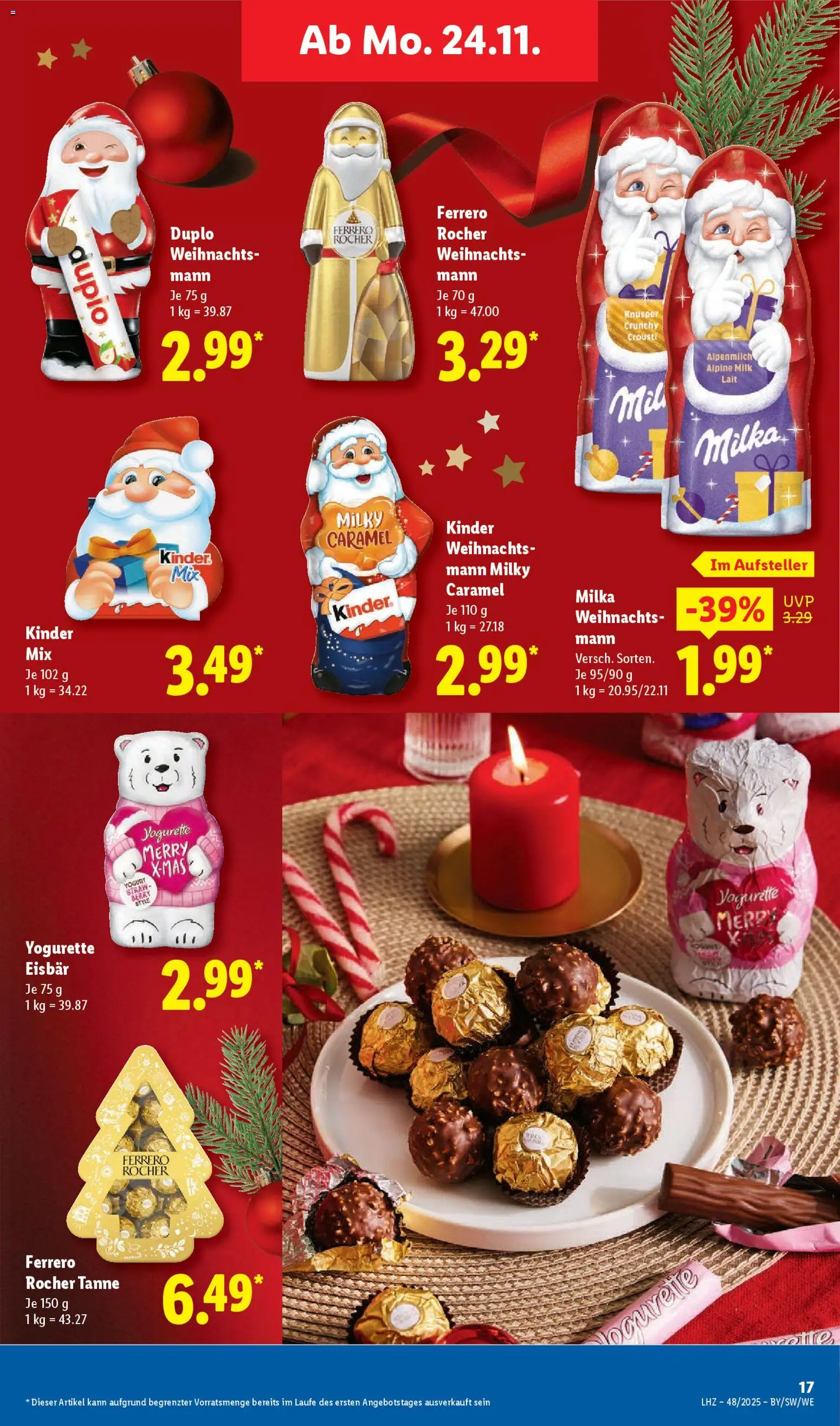 Lidl Prospekt Aarbergen – gültig ab 24.11.2025 | Seite: 23 | Produkte: Ferrero rocher, Yogurette, Ferrero duplo, Milka