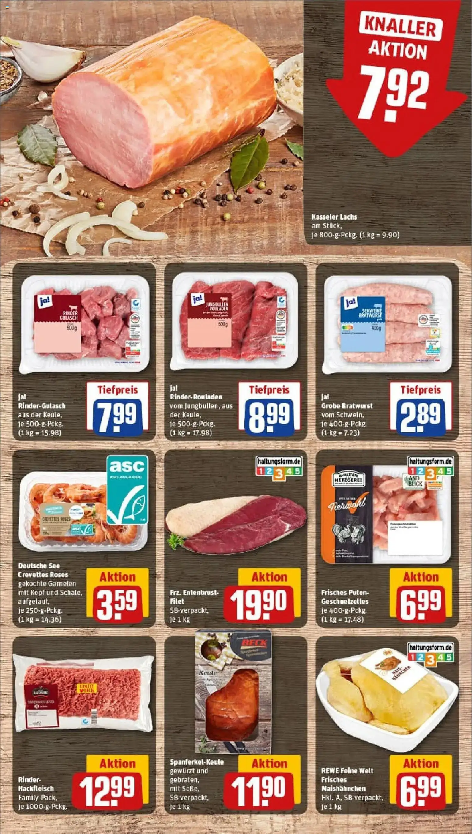 Rewe prospekt Waldkappel	 – gültig ab 10.11.2025 | Seite: 8 | Produkte: Rinderrouladen, Bratwurst, Garnelen, Hackfleisch