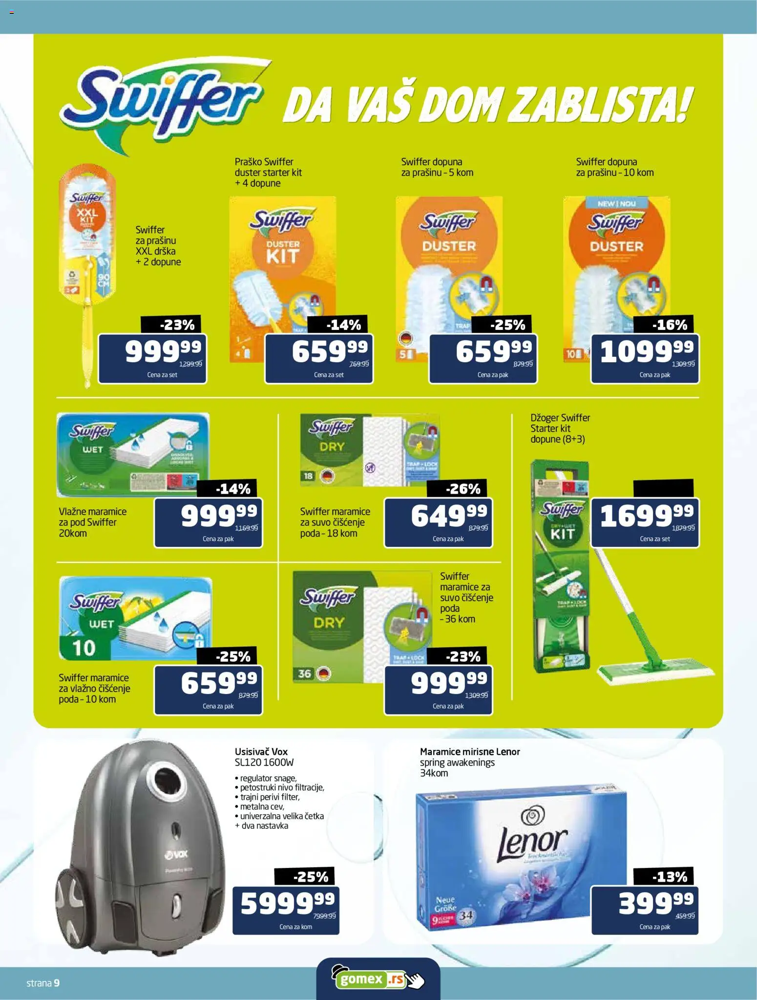 Gomex katalog - važi od 27.04.2026 | Strana: 9 | Proizvode: Usisivač, Lenor, Četka, Vlažne maramice