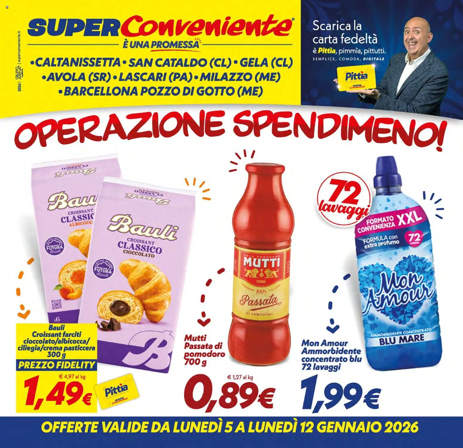 Volantino SuperConveniente del 05.01.2026 | Pagina: 1 | Prodotti: Cioccolato, Ammorbidente, Croissant, Profumo