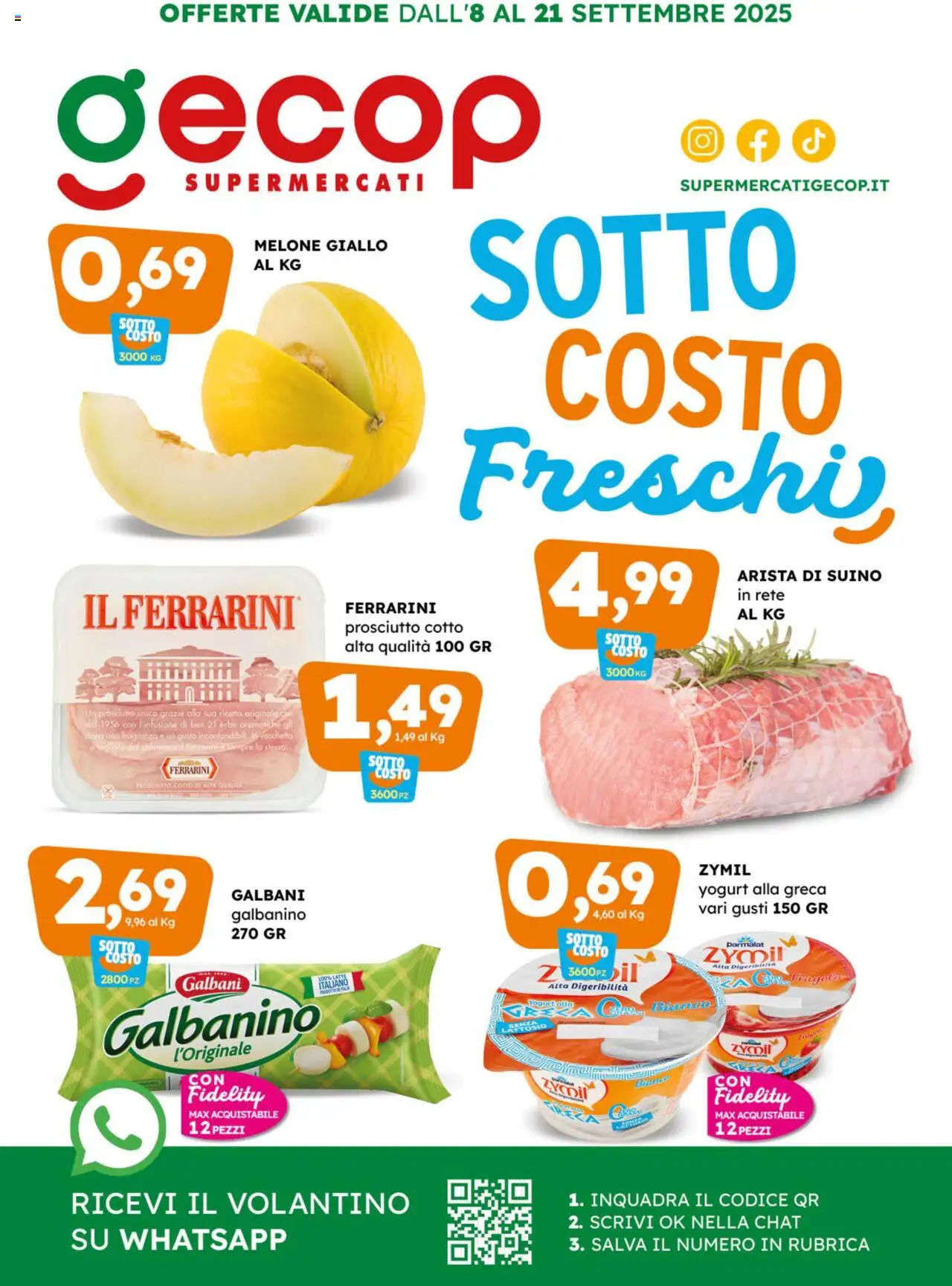Volantino GECOP del 08.09.2025 | Pagina: 1 | Prodotti: Yogurt, Suino, Melone, Fragranza