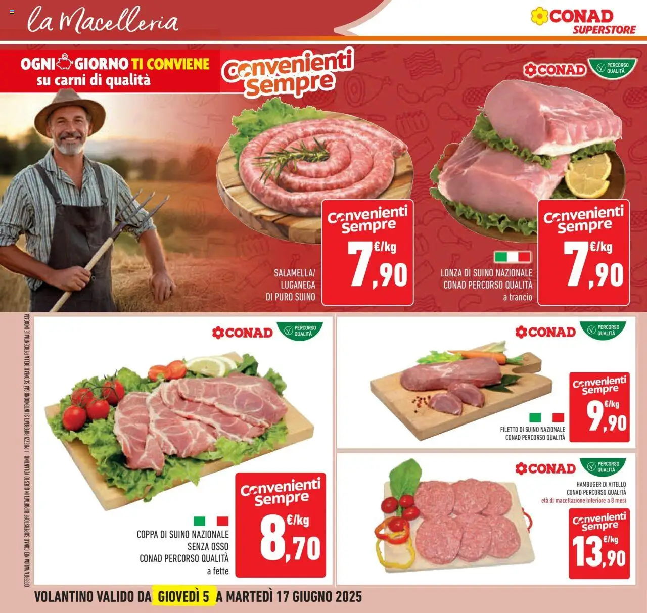 Volantino Conad del 04.06.2025 | Pagina: 14 | Prodotti: Suino, Salsiccia, Vitello, Hamburger