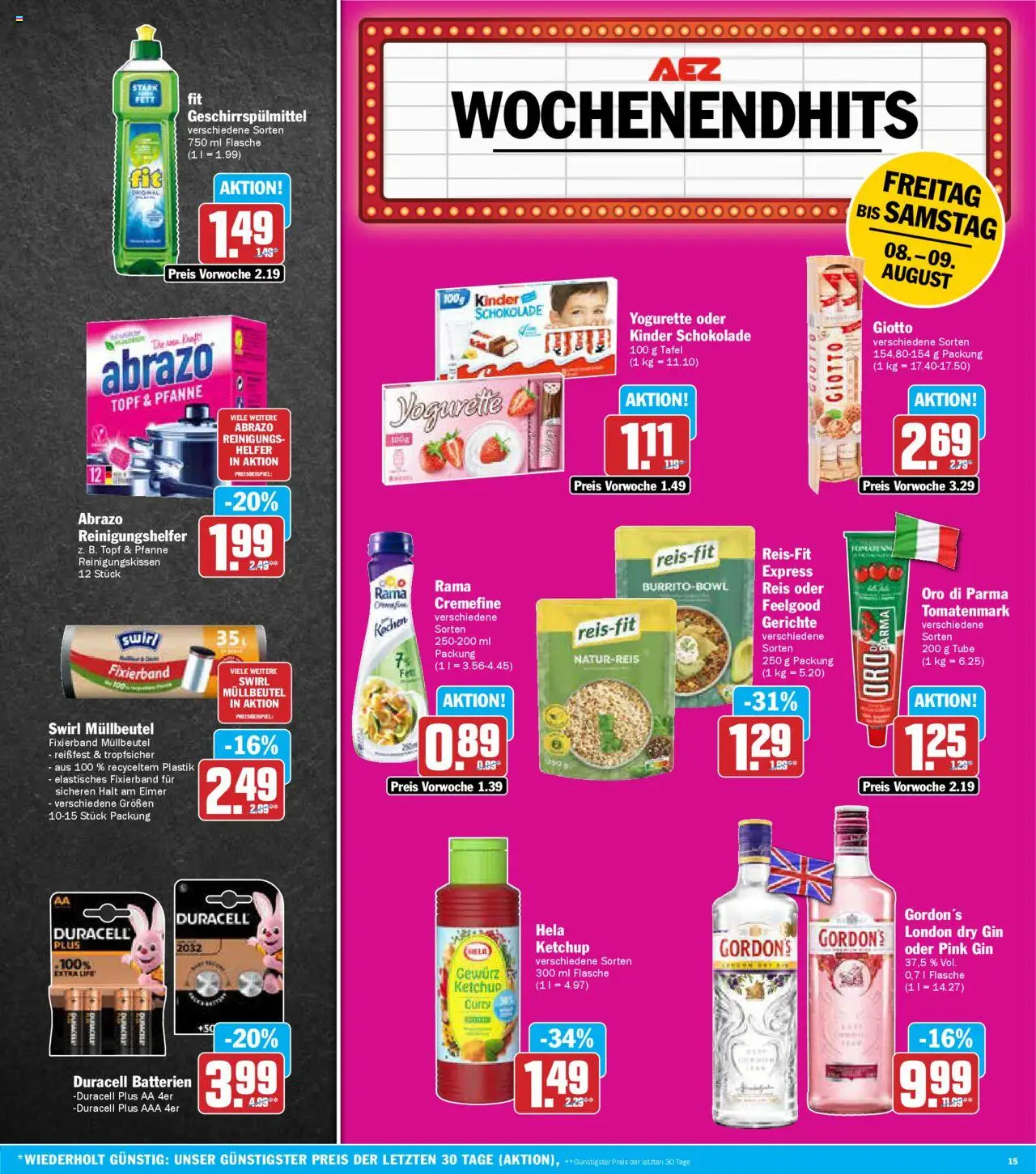 AEZ Prospekt 	 - gültig ab dem 04.08.2025 | Seite: 15 | Produkte: Kinder schokolade, Yogurette, Geschirrspülmittel, Reis