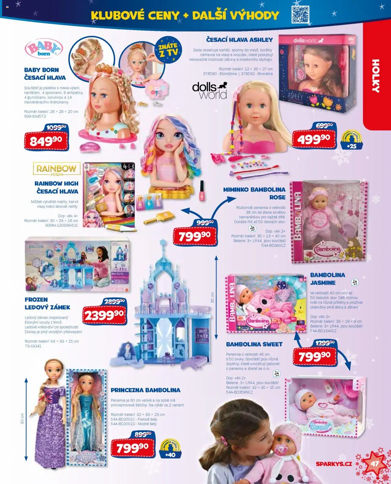 Sparkys katalog Vánoce od 01.10.2025 | Strana: 47 | Produkty: Česací hlava, Šaty, Rainbow High, Lina
