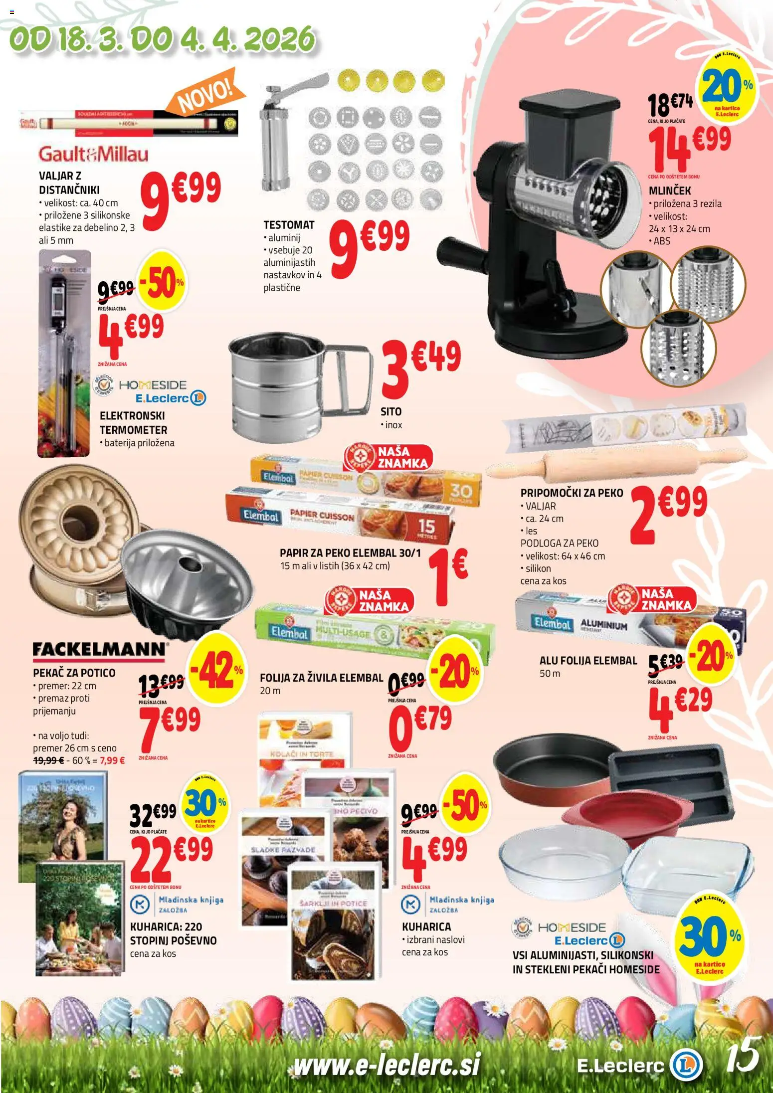 Novi E.leclerc katalog ponudbe – veljaven od 18.03.2026 | Stran: 15 | Izdelki: Termometer, Kos, Folija, Silikon