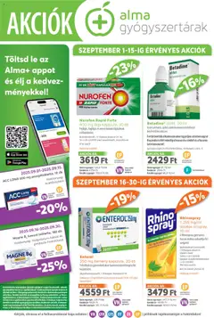 Alma Gyógyszertárak Akciós újság - amely érvényes a következő dátumtól: 01.09.2025