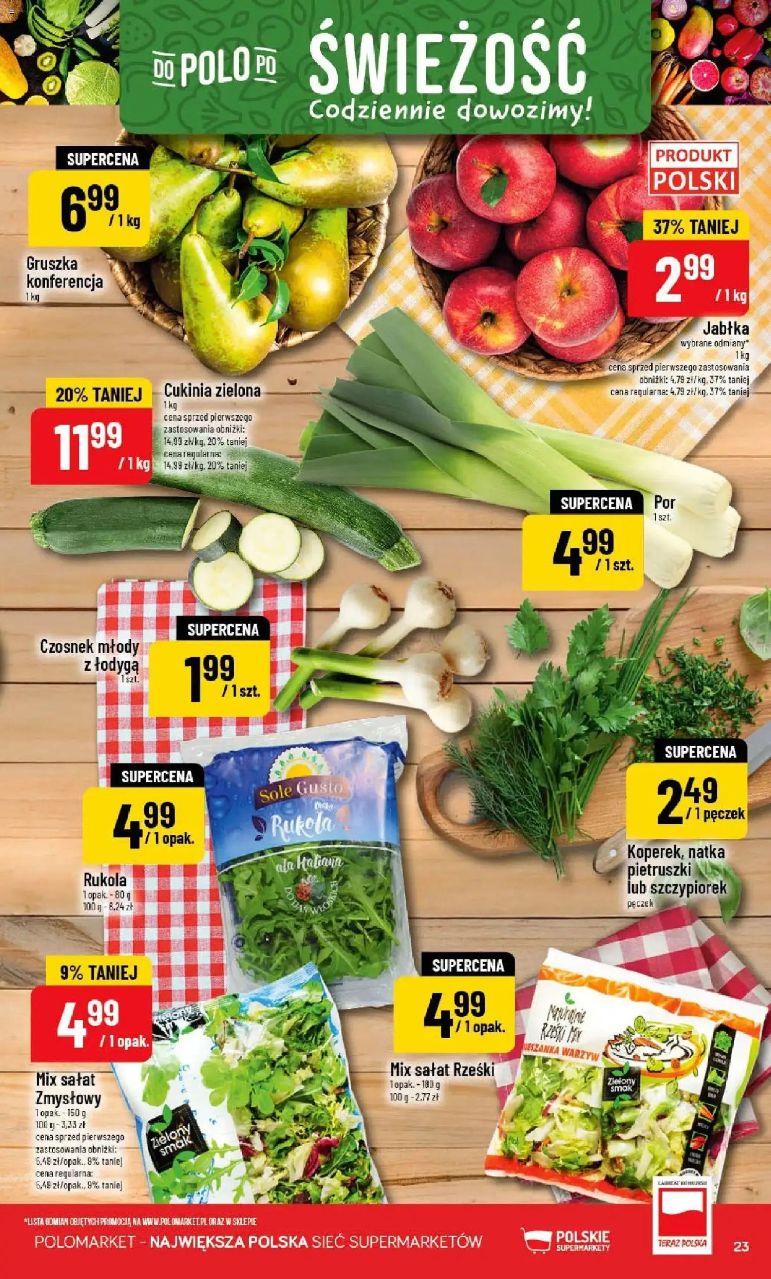 POLOmarket gazetka od 01.04.2026 | Strona: 23 | Produkty: Czosnek, Gruszka, Cukinia, Rukola