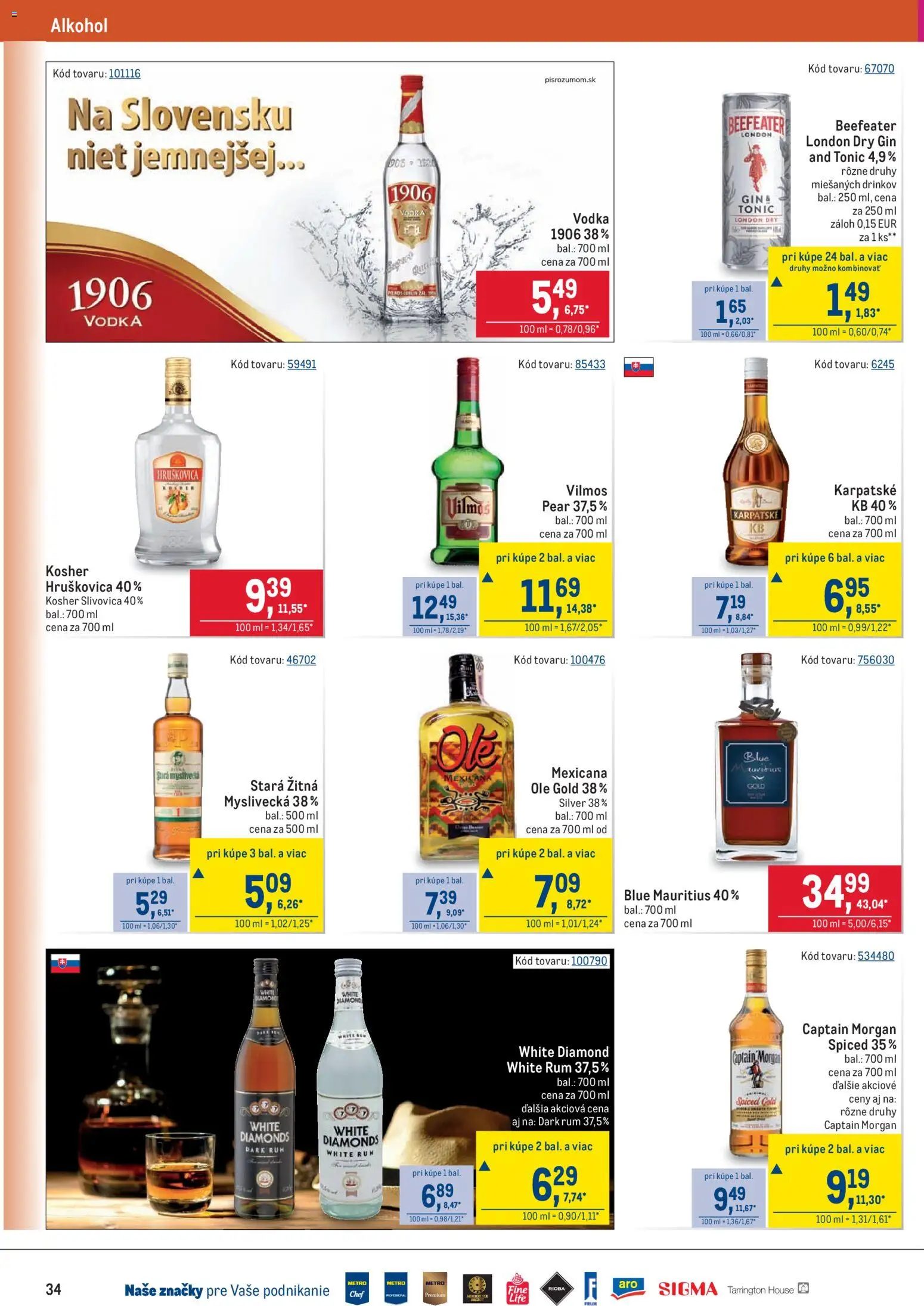 Nové Metro akcie – leták je platný od 02.01.2026 | Strana: 34 | Produkty: Beefeater, Captain Morgan, Gin, Alkohol