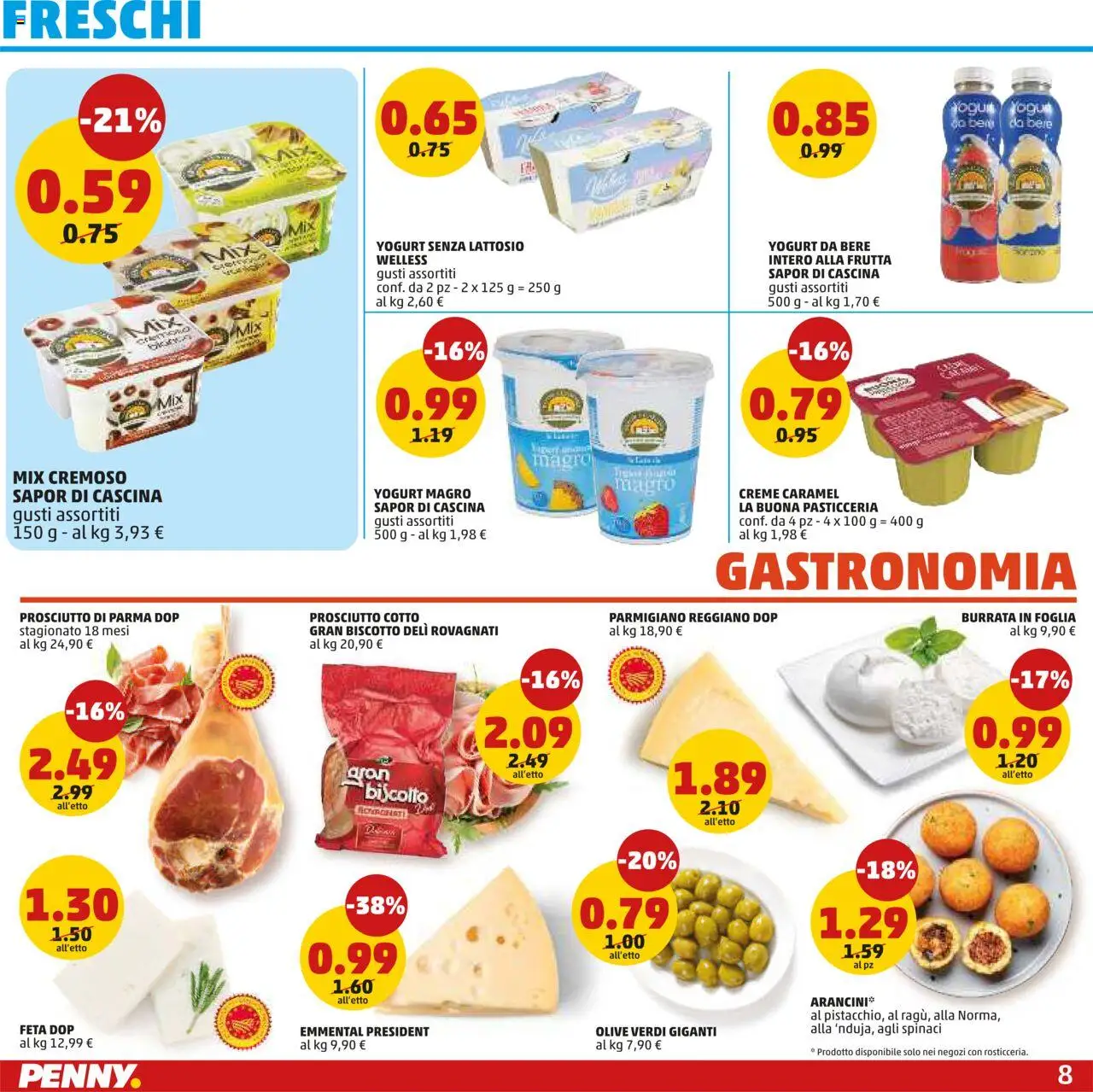 Volantino PENNY del 14.08.2025 | Pagina: 8 | Prodotti: Yogurt senza lattosio, Olive, Parmigiano, Emmental