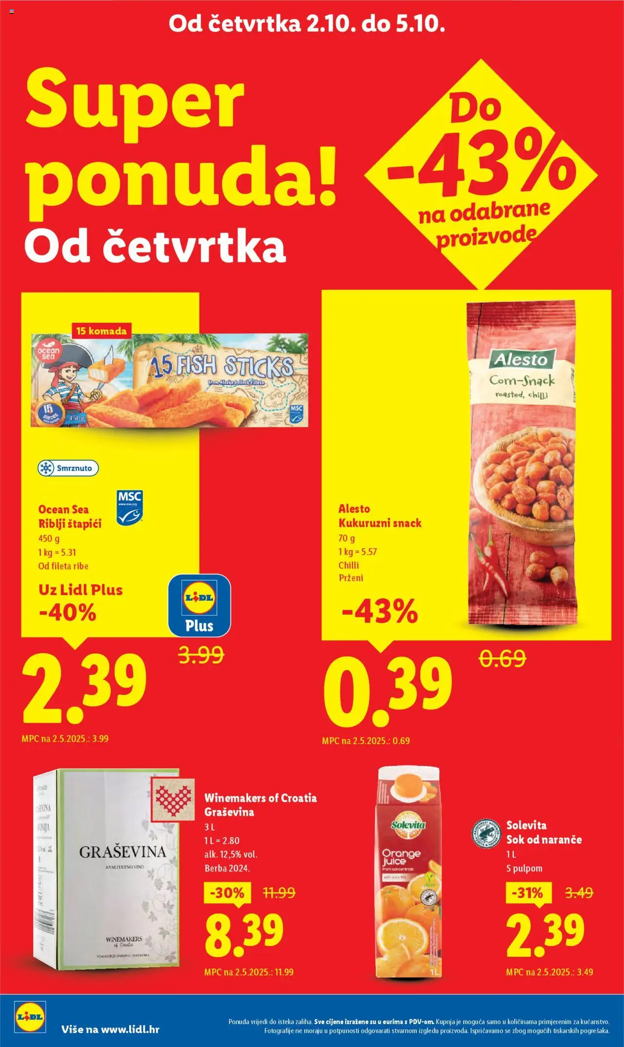 Lidl katalog | vrijedi od 29.09.2025 | Stranica: 60 | Proizvodi: Riblji štapići, Sok, Naranče, Štapići
