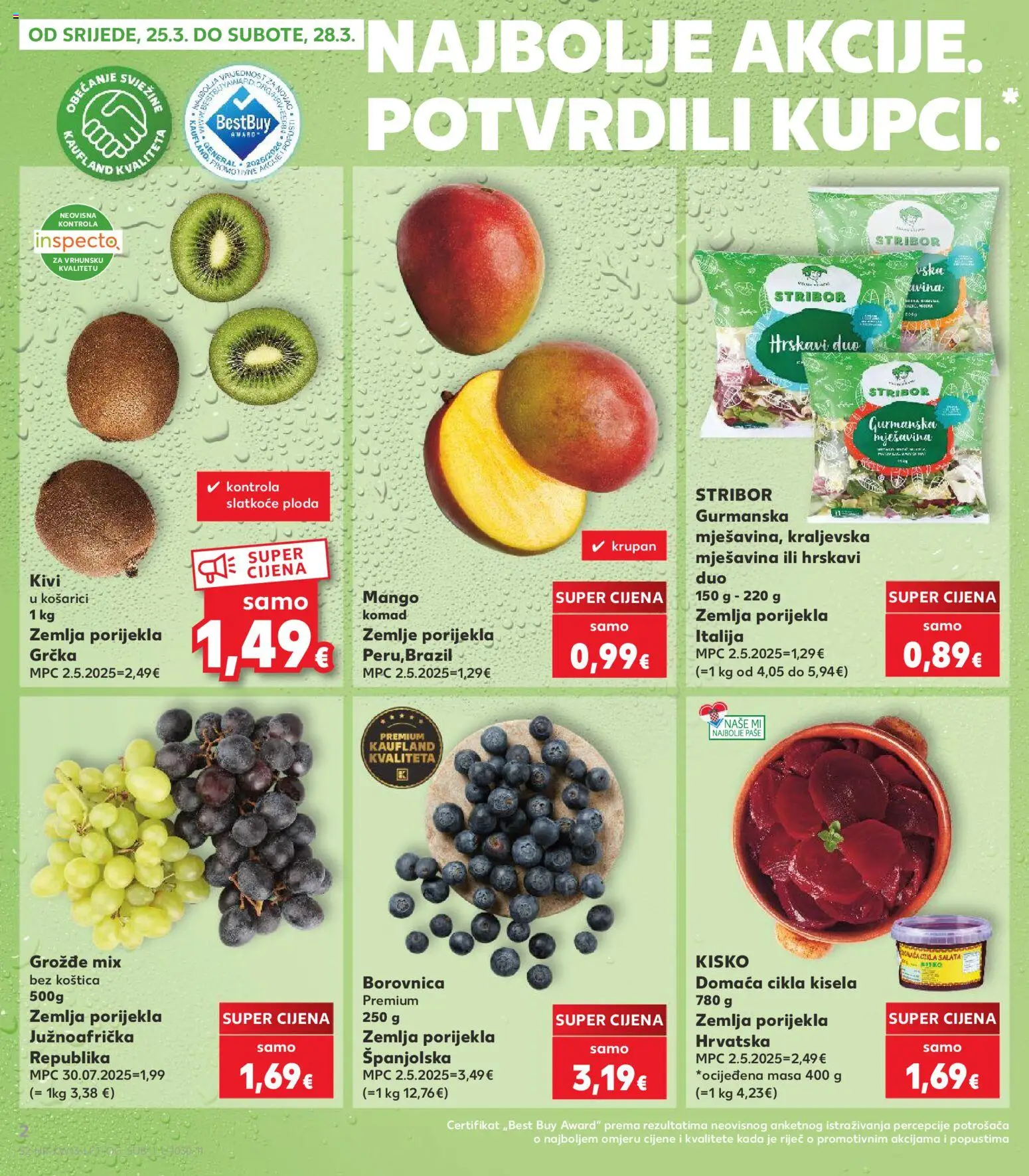 Kaufland katalog | vrijedi od 25.03.2026 | Stranica: 2 | Proizvodi: Kivi, Salata, Mango, Grožđe