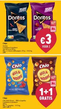 Doritos, Combineer & profiteer Van 160 g tot 185 g Bijv.: 2 x sweet chilli pepper, 170 g - Voorbeeld van een folder van Delhaize, geldig van 19.02.2026 | Pagina: 26 | Producten: Chips, Doritos