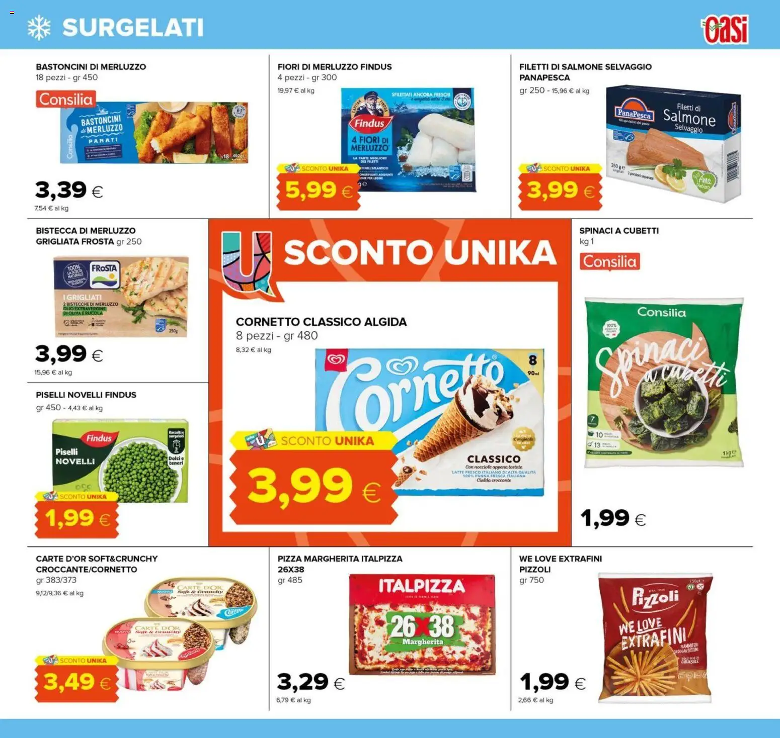 Volantino Oasi del 22.04.2026 | Pagina: 9 | Prodotti: Salmone, Nocciole, Spinaci, Piselli