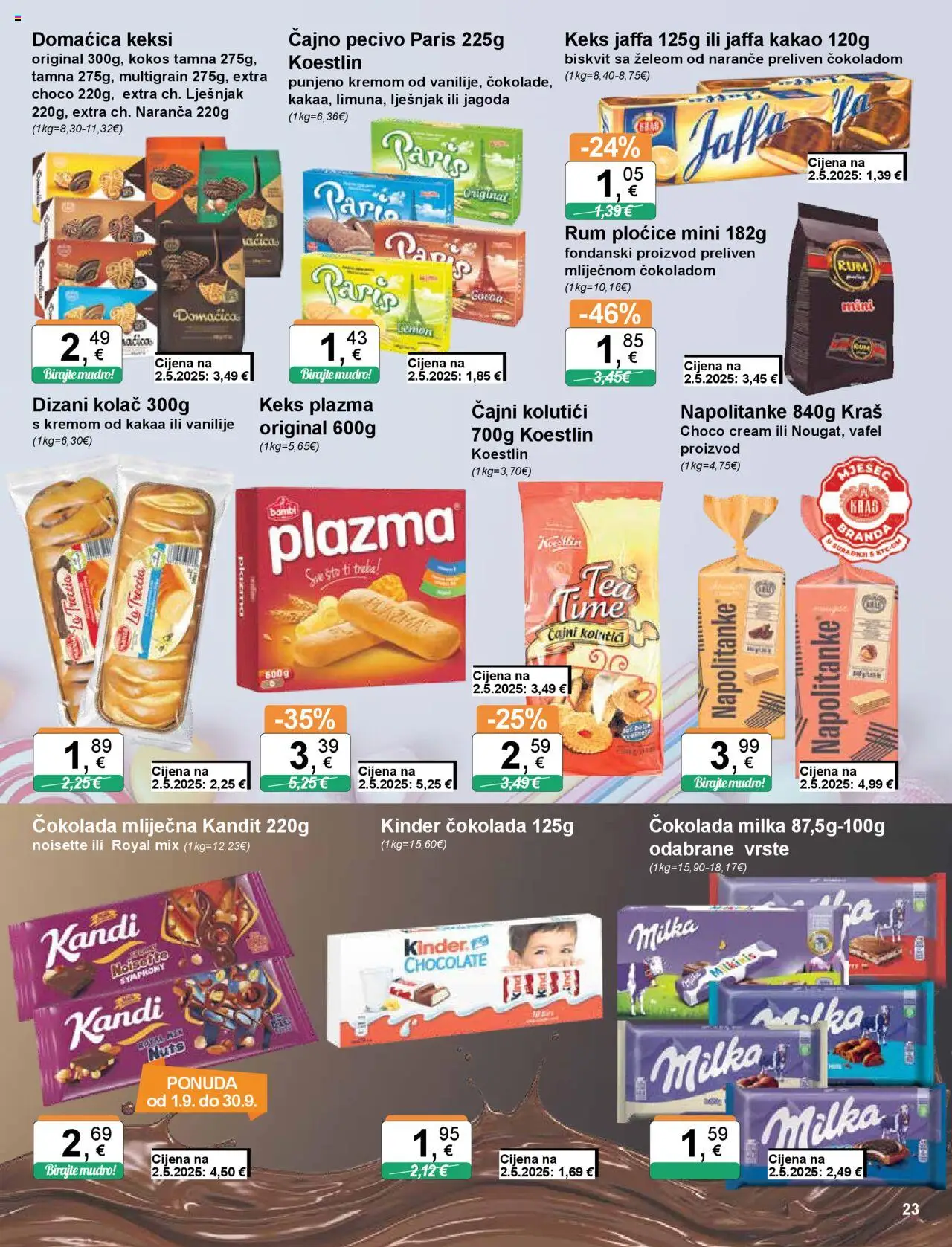 KTC katalog | vrijedi od 11.09.2025 | Stranica: 23 | Proizvodi: Pločice, Napolitanke, Milka, Pecivo