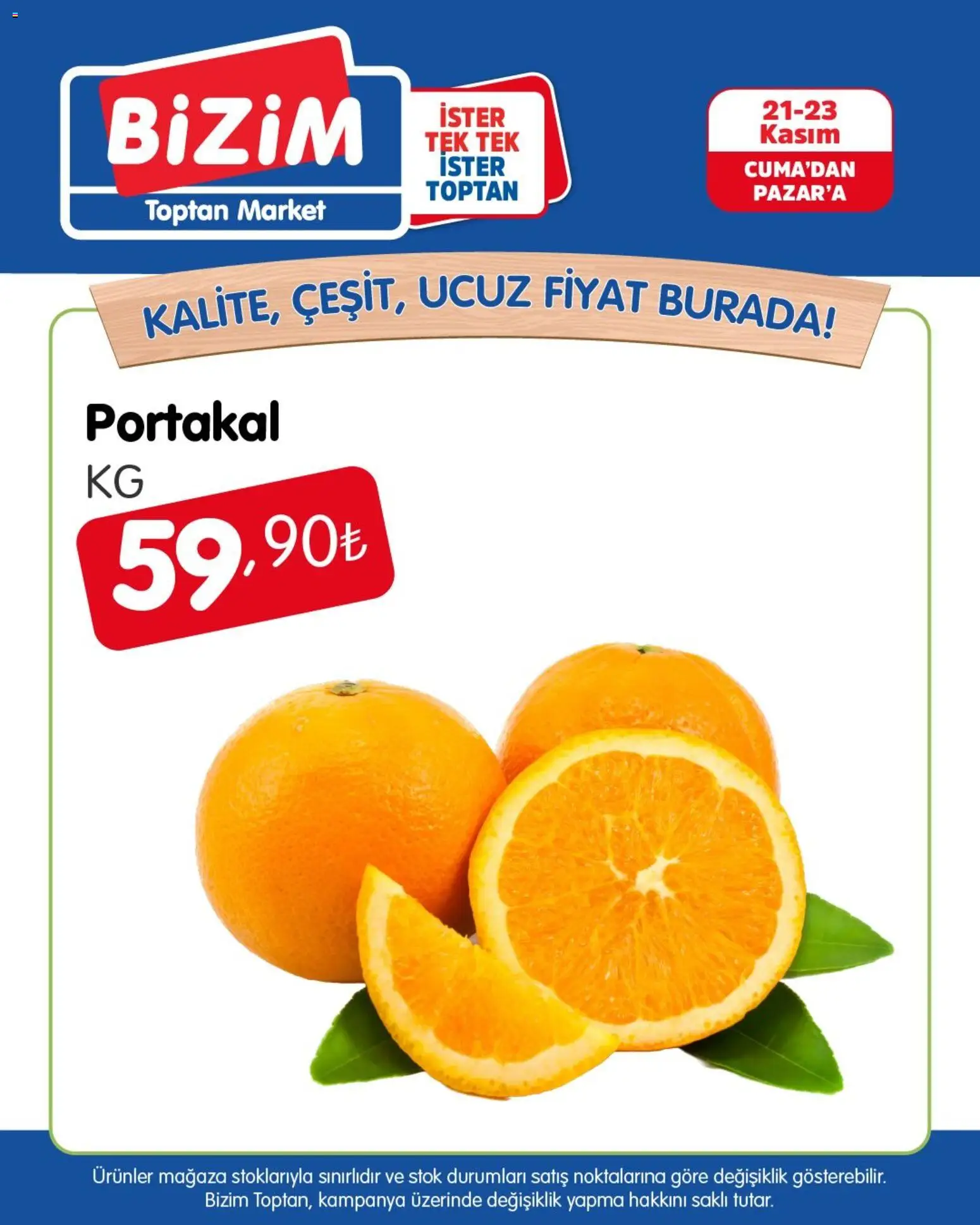 Bizim Toptan Meyve Sebze - 21.11.2025 tarihinden itibaren geçerlidir | Sayfa: 2 | Ürünler: Portakal