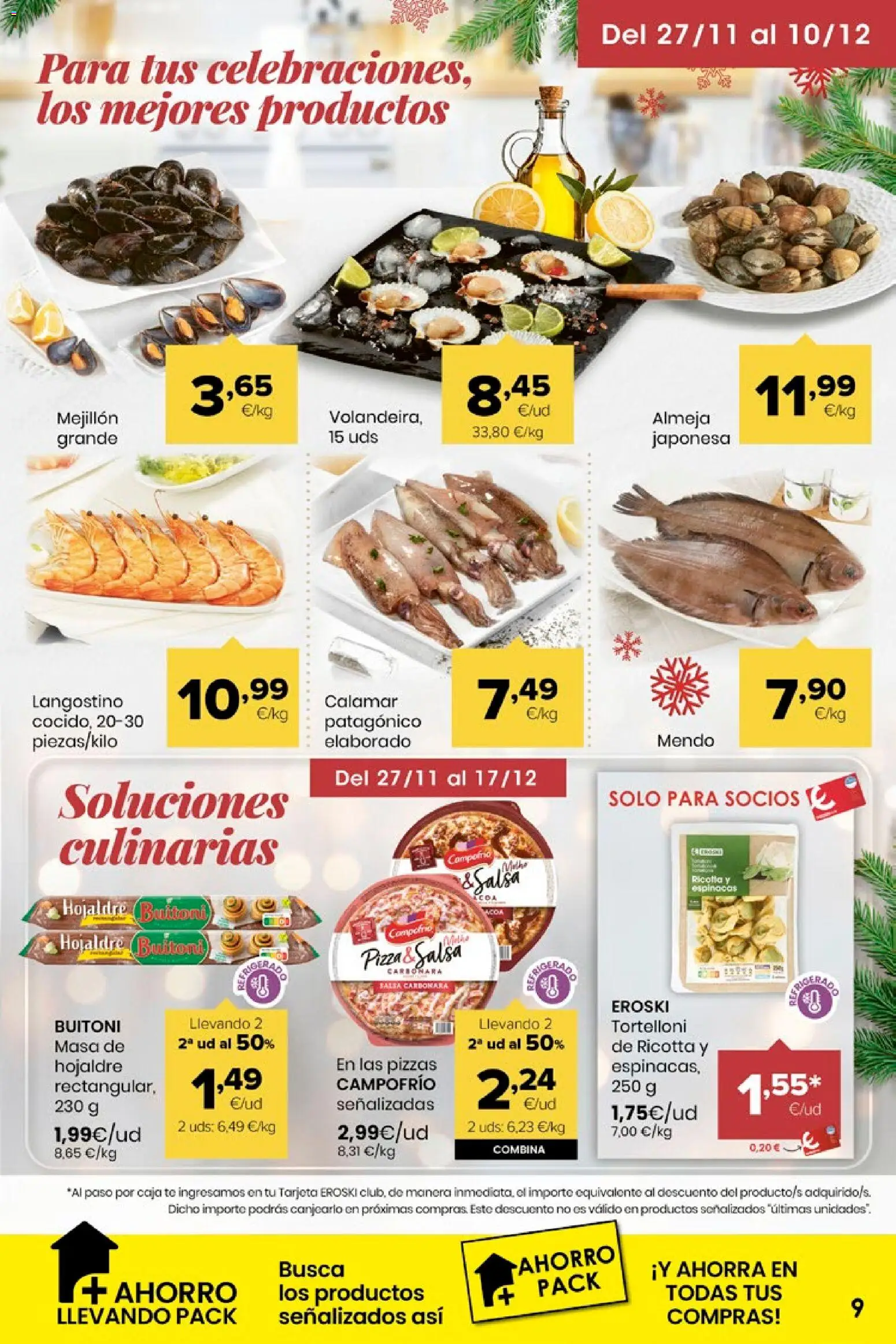 Eroski - Miramos por ti │ válido desde el 27.11.2025 | Página: 9 | Productos: Pizza, Caja, Langostino