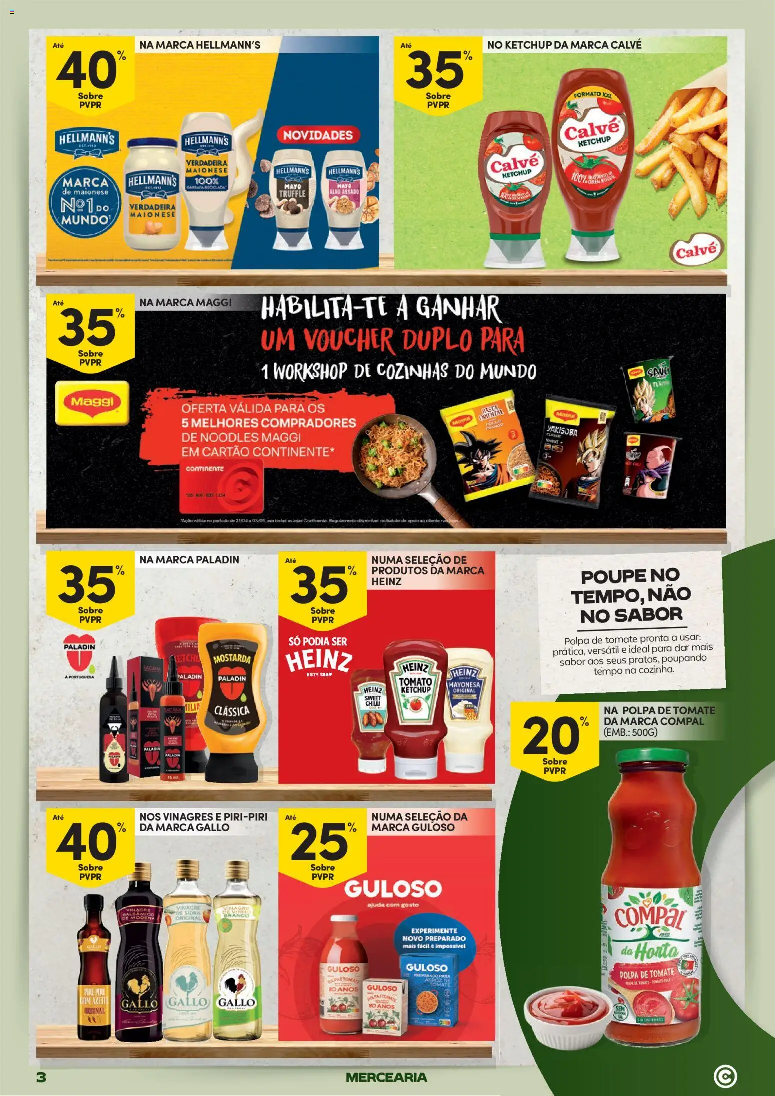 Continente Mercearia A sua despensa, a sua poupança │ válido de 21.04.2026 | Página: 3 | Produtos: Azeite, Arroz, Tomate, Ketchup