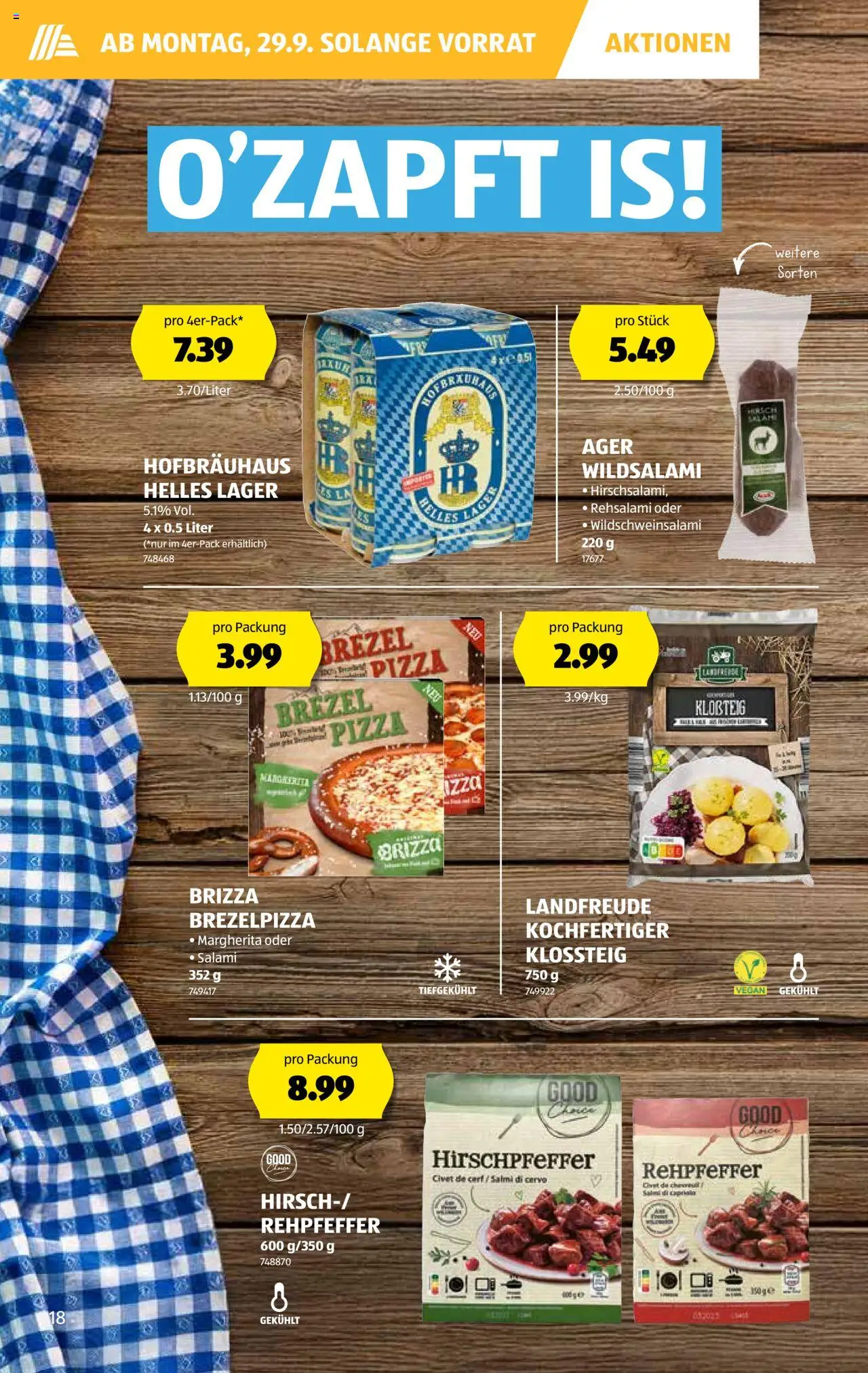 Aldi Aktionen – gültig ab 25.09.2025 | Seite: 19 | Produkte: Salami, Pizza