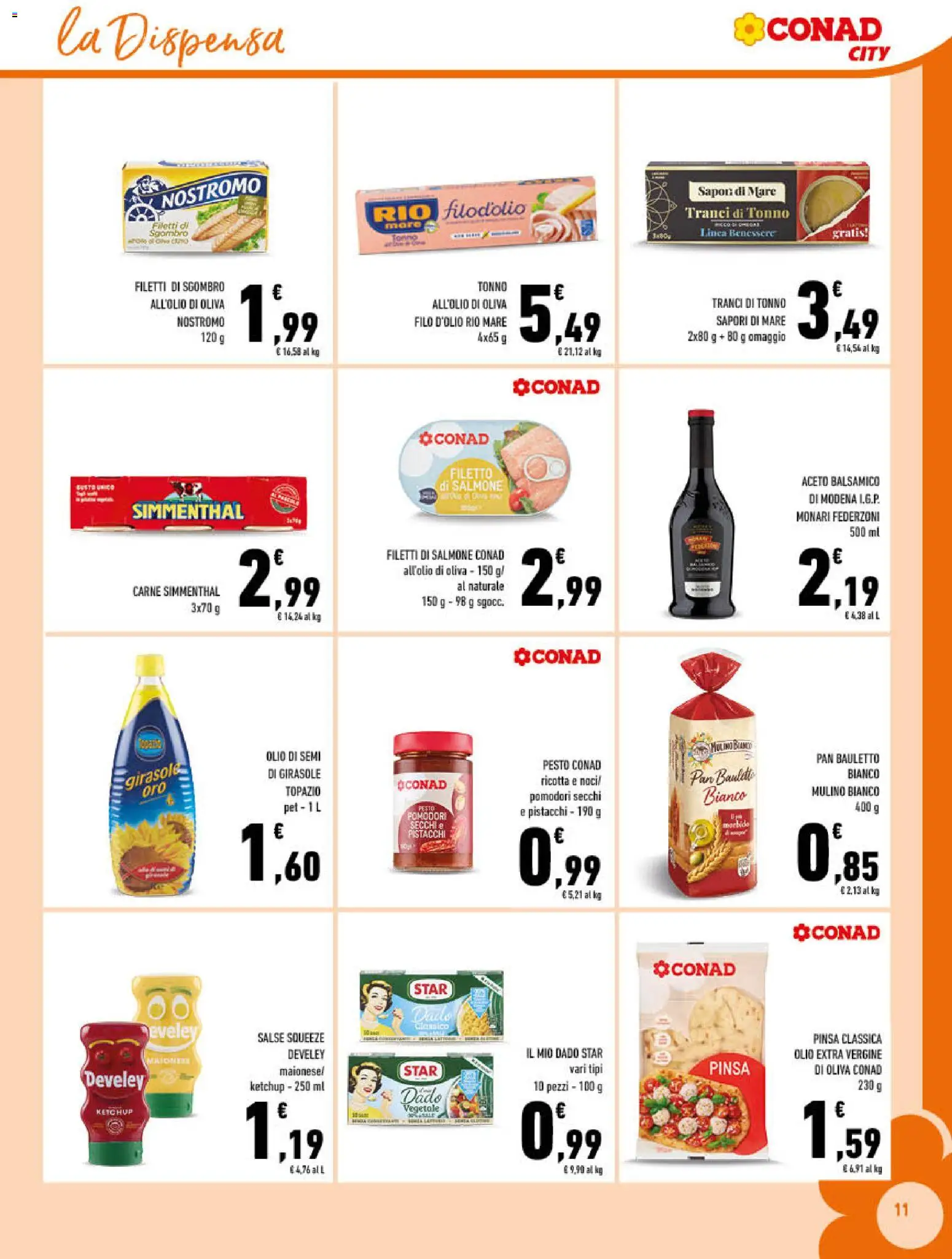 Volantino Conad del 11.03.2026 | Pagina: 11 | Prodotti: Tonno, Olio extra vergine, Ricotta, Pomodori secchi