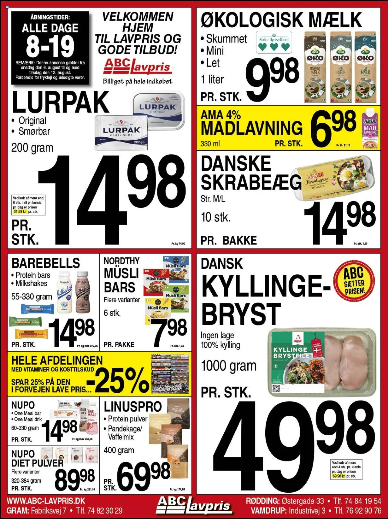 Abc Lavpris Tilbudsavis gyldig fra 06.08.2025 | Side: 1 | Produkter: Mælk, Smør, Müsli
