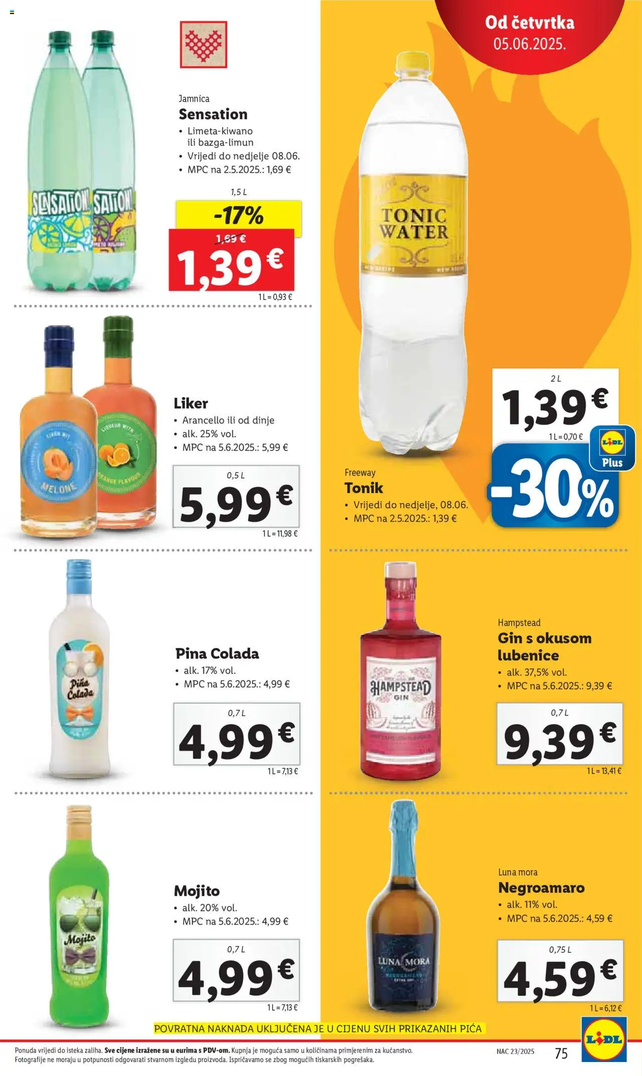 Lidl katalog | vrijedi od 02.06.2025 | Stranica: 75 | Proizvodi: Gin, Jamnica, Liker, Tonic