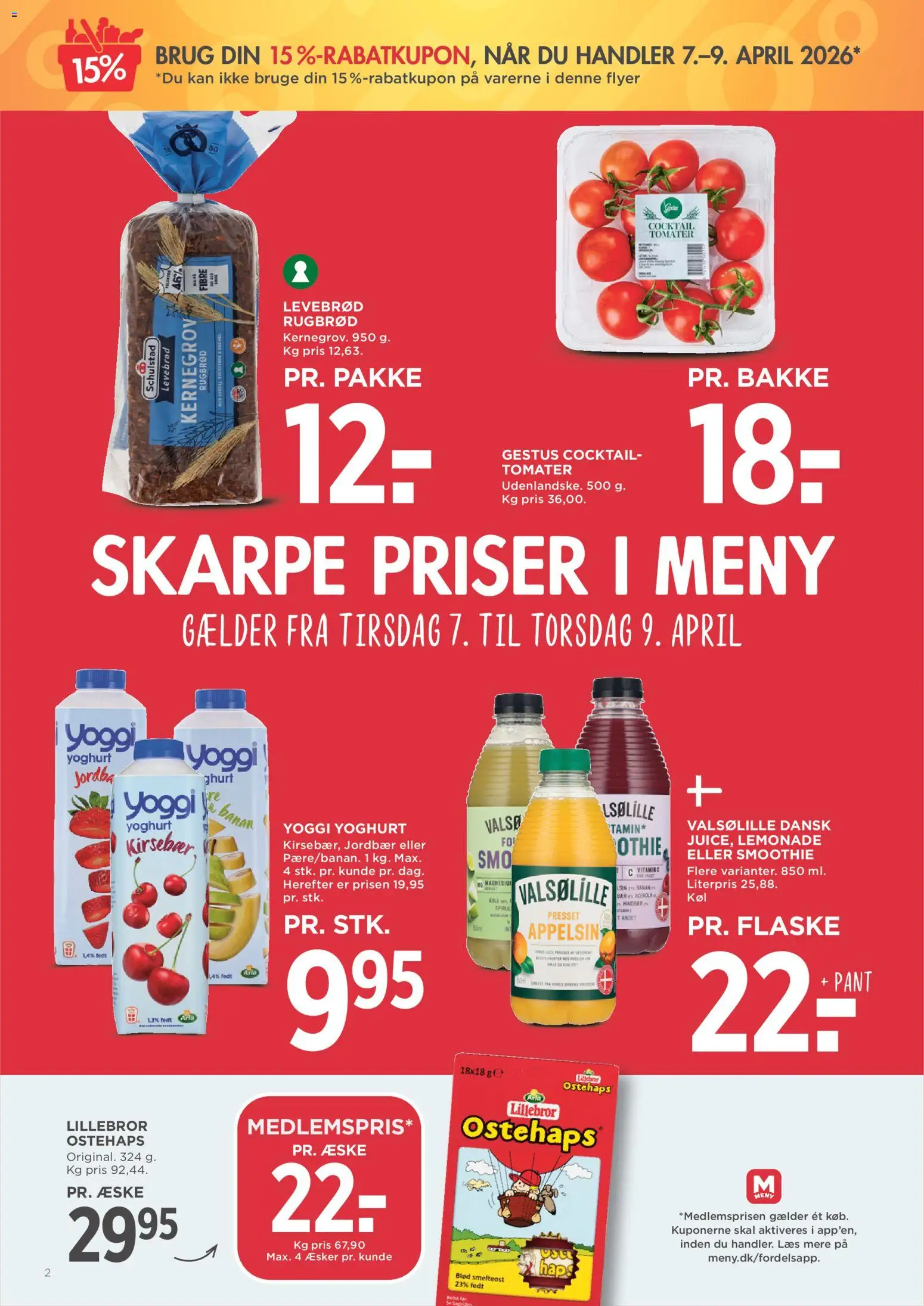 Meny tilbudsavis – gyldig fra 07.04.2026 | Side: 2 | Produkter: Tomater, Jordbær, Rugbrød, Ostehaps