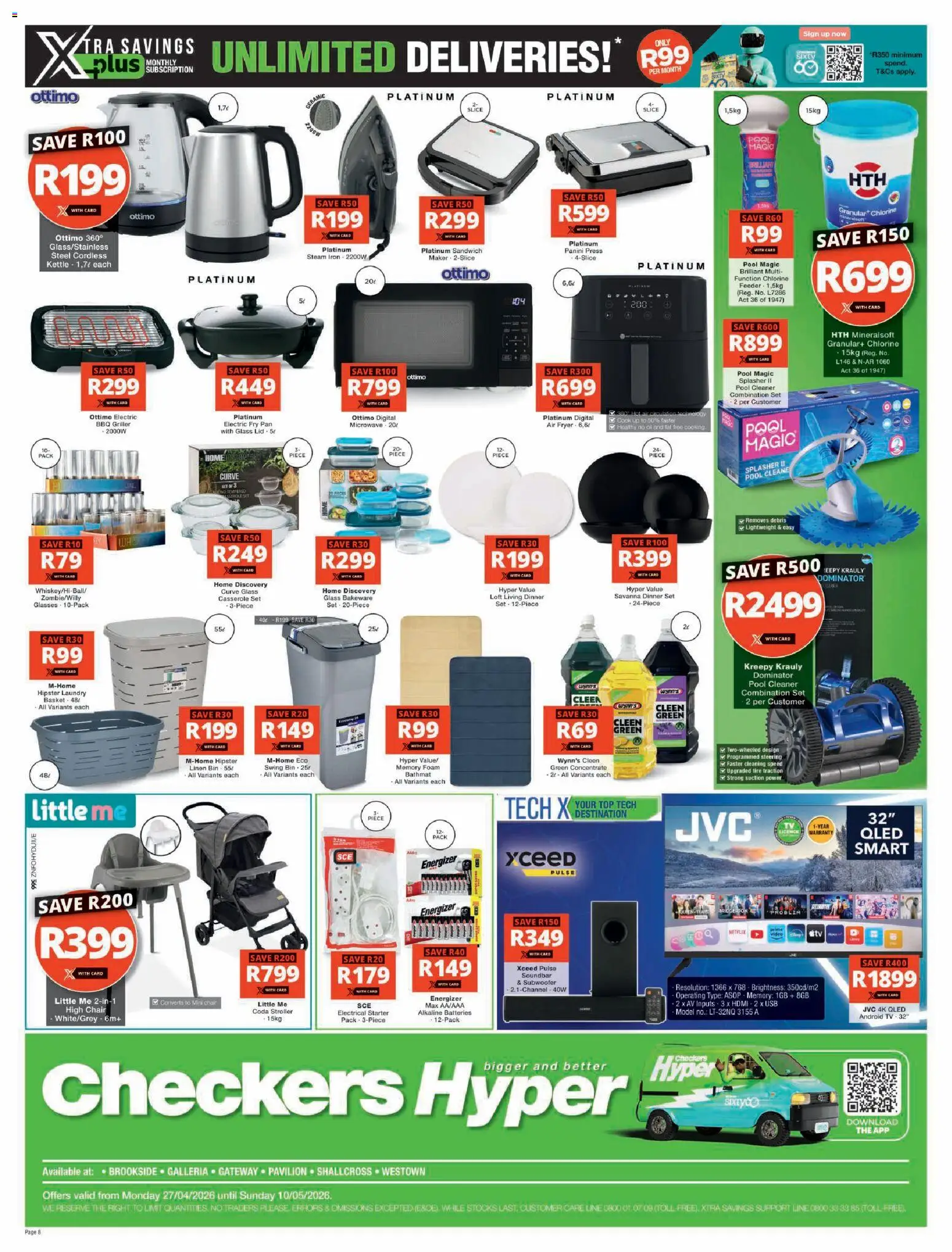 New Checkers catalogue – valid from 27.04.2026 | Page: 8 | Products: Glasses, Fryer, Microwave, Soundbar