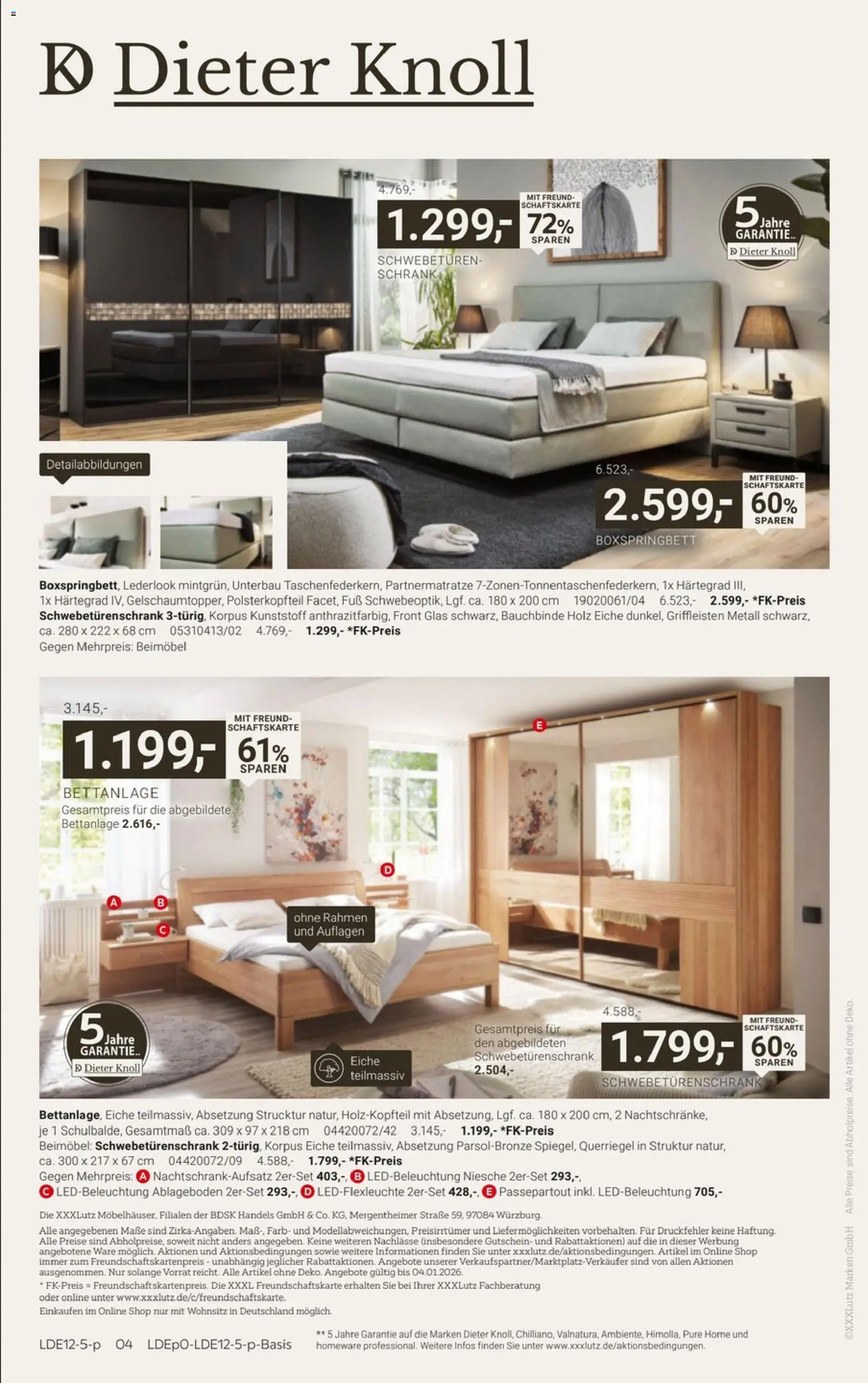 XXXL Lutz - Dieter Knoll Spezial – gültig ab 20.12.2025 | Seite: 4 | Produkte: Schwebetürenschrank, Boxspringbett, Schrank