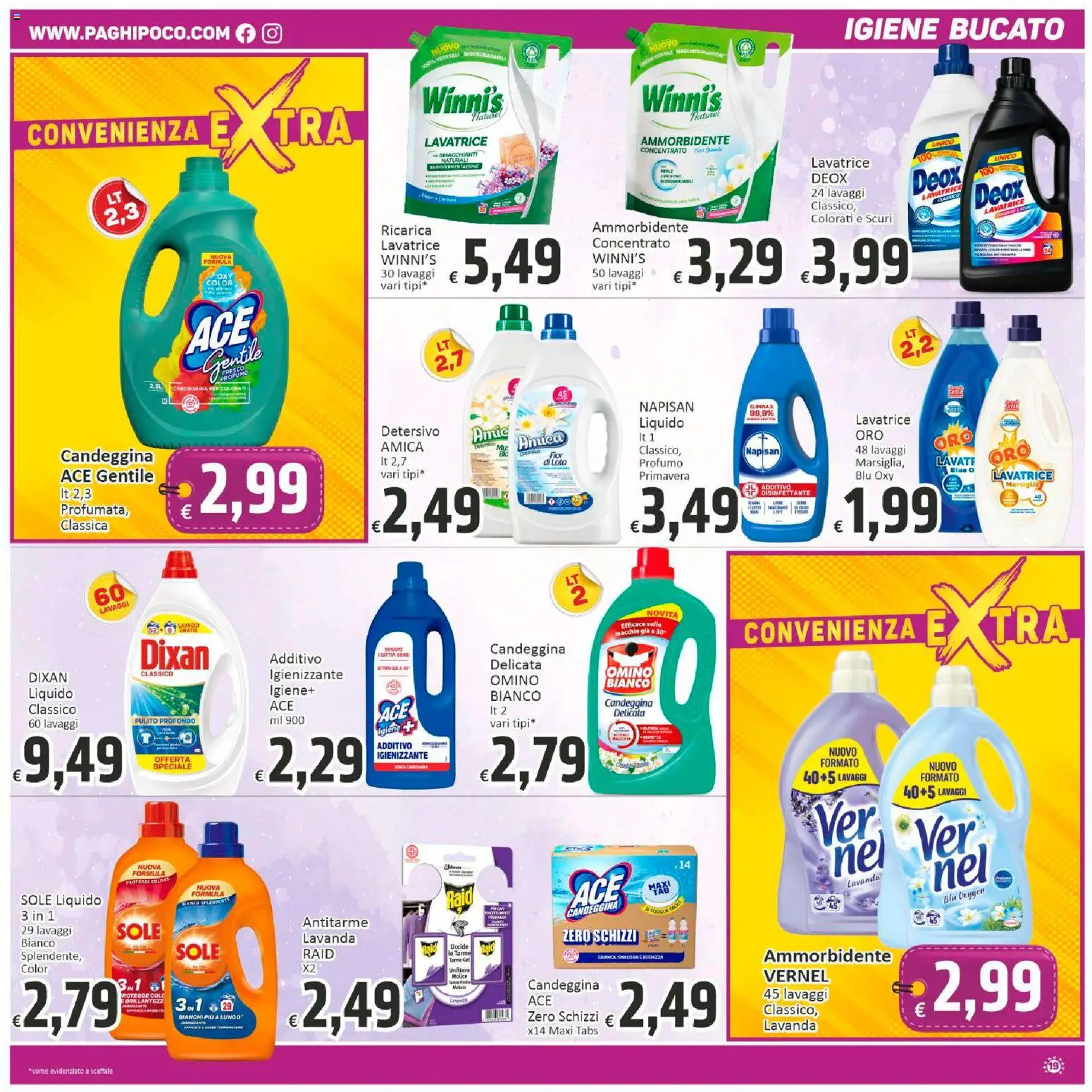 Volantino Paghi Poco del 19.01.2026 | Pagina: 19 | Prodotti: Ammorbidente, Candeggina, Scaffale, Lavanda