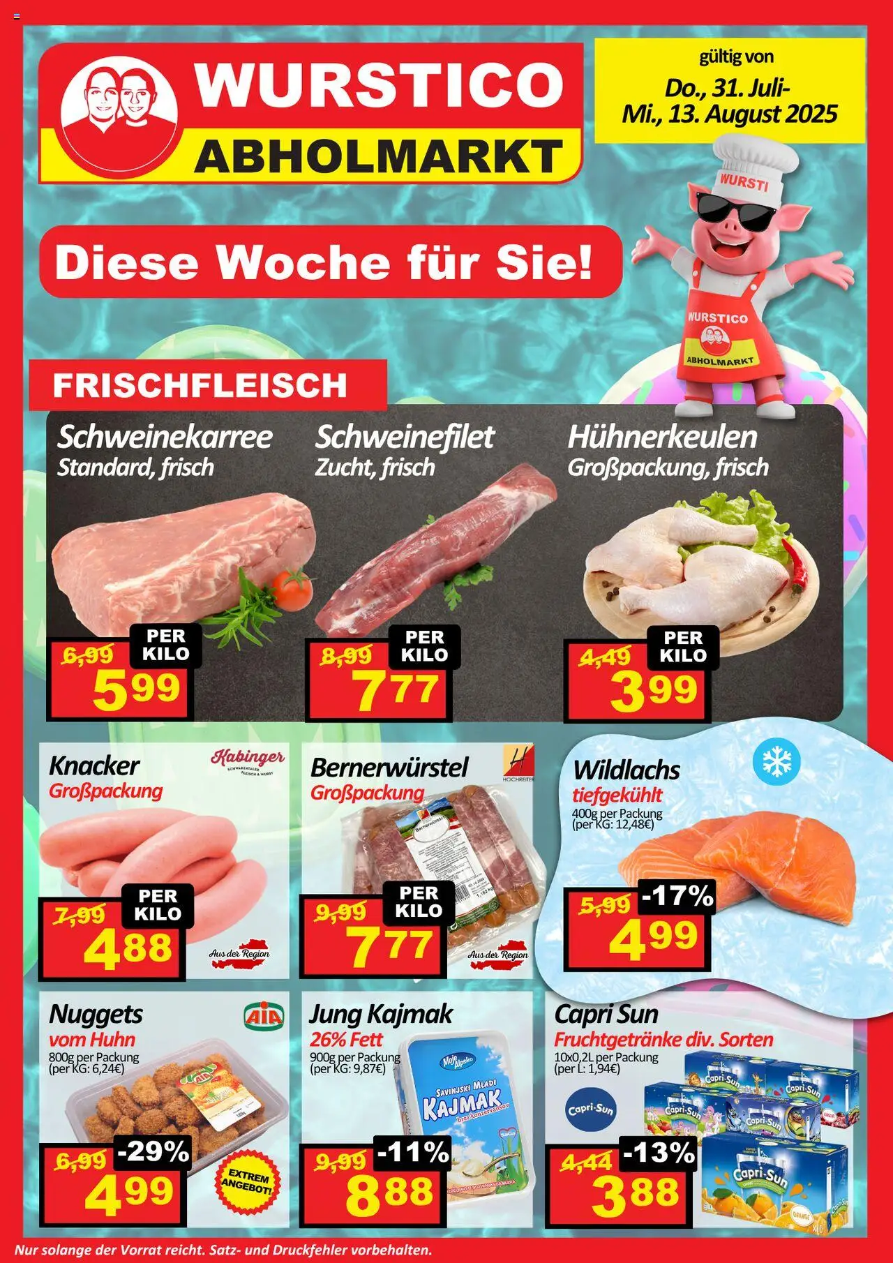 Wurstico Abholmarkt Flugblatt gültig ab 31.07.2025 | Seite: 1 | Produkte: Wurst