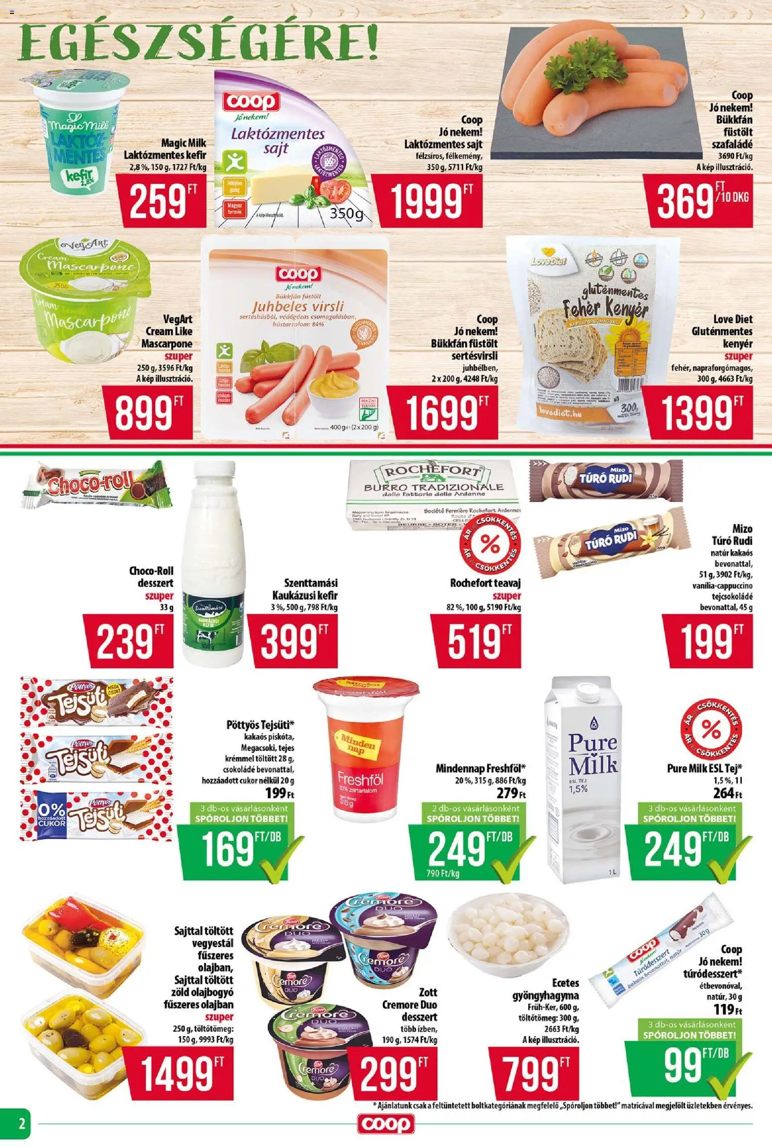COOP akciós ujság - amely érvényes a következő dátumtól: 23.04.2026 | Oldal: 2 | Termékek: Virsli, Gyöngyhagyma, Kaukázusi kefír, Cukor