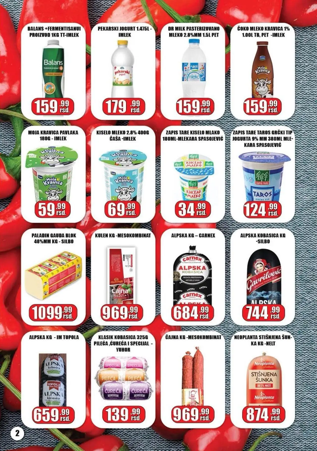 Gala MARKET katalog - važi od 06.10.2025 | Strana: 2 | Proizvode: Kiselo mleko, Moja kravica, Šunka, Pavlaka