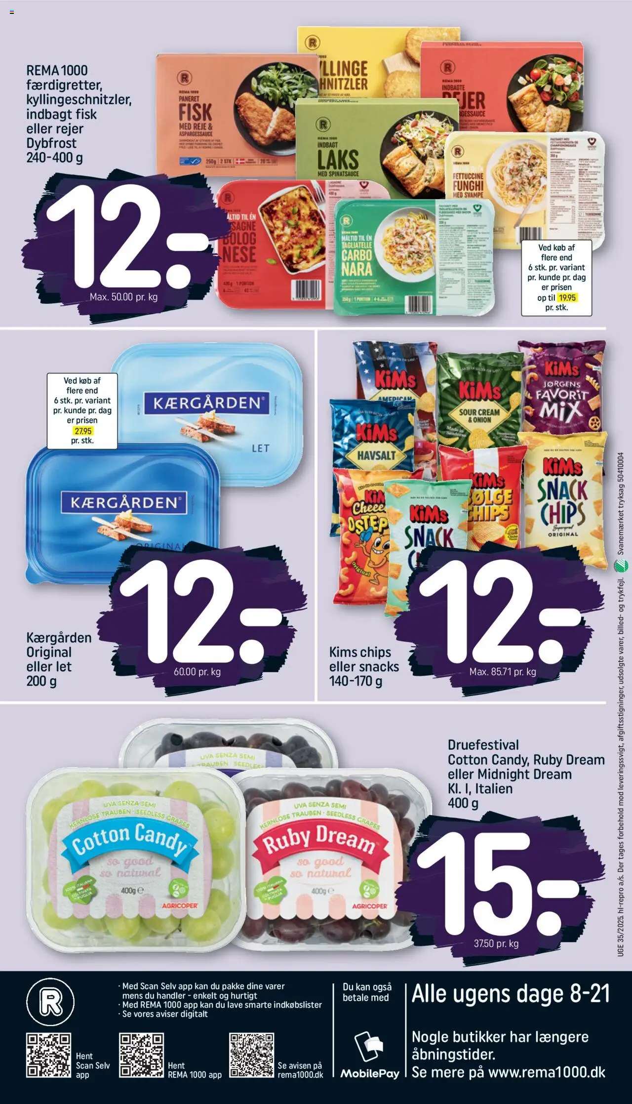 Rema 1000 Tilbudsavis gyldig fra 24.08.2025 | Side: 20 | Produkter: Svampe, Fisk, Chips, Rejer