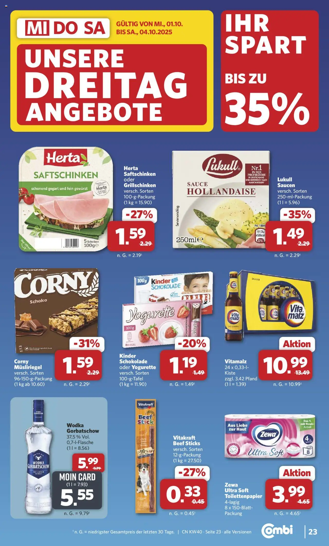 Combi Prospekt 	 – gültig ab 29.09.2025 | Seite: 30 | Produkte: Schokolade, Zewa, Wodka gorbatschow, Toilettenpapier
