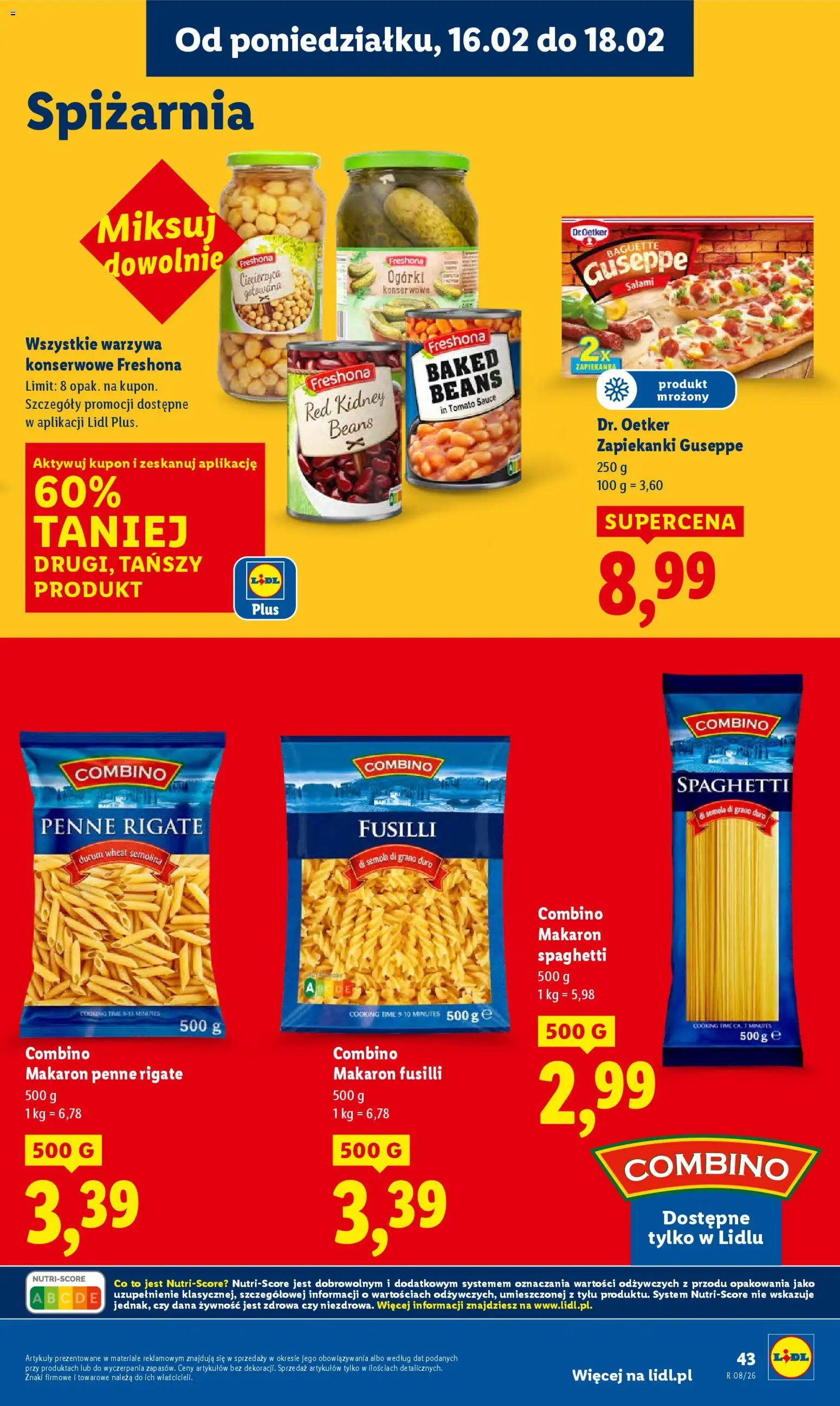 Lidl Gazetka od 16.02.2026 | Strona: 43 | Produkty: Pizza, Makaron, Ogórki, Warzywa