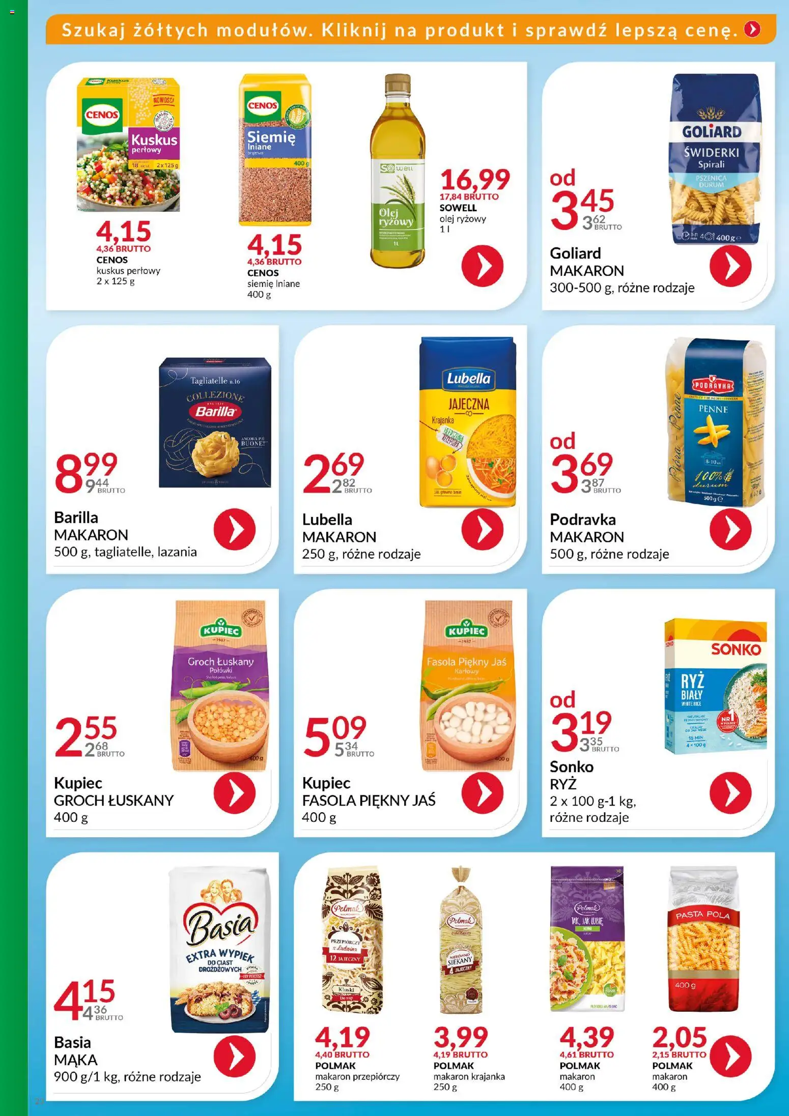 Eurocash Gazetka - Katalog Artykułów Spożywczych od 16.11.2025 | Strona: 22 | Produkty: Groch łuskany, Kuskus perłowy, Penne, Makaron