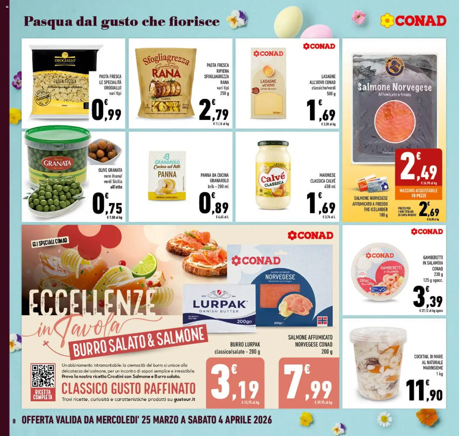 Volantino Conad del 25.03.2026 | Pagina: 8 | Prodotti: Salmone affumicato, Maionese, The, Crostini