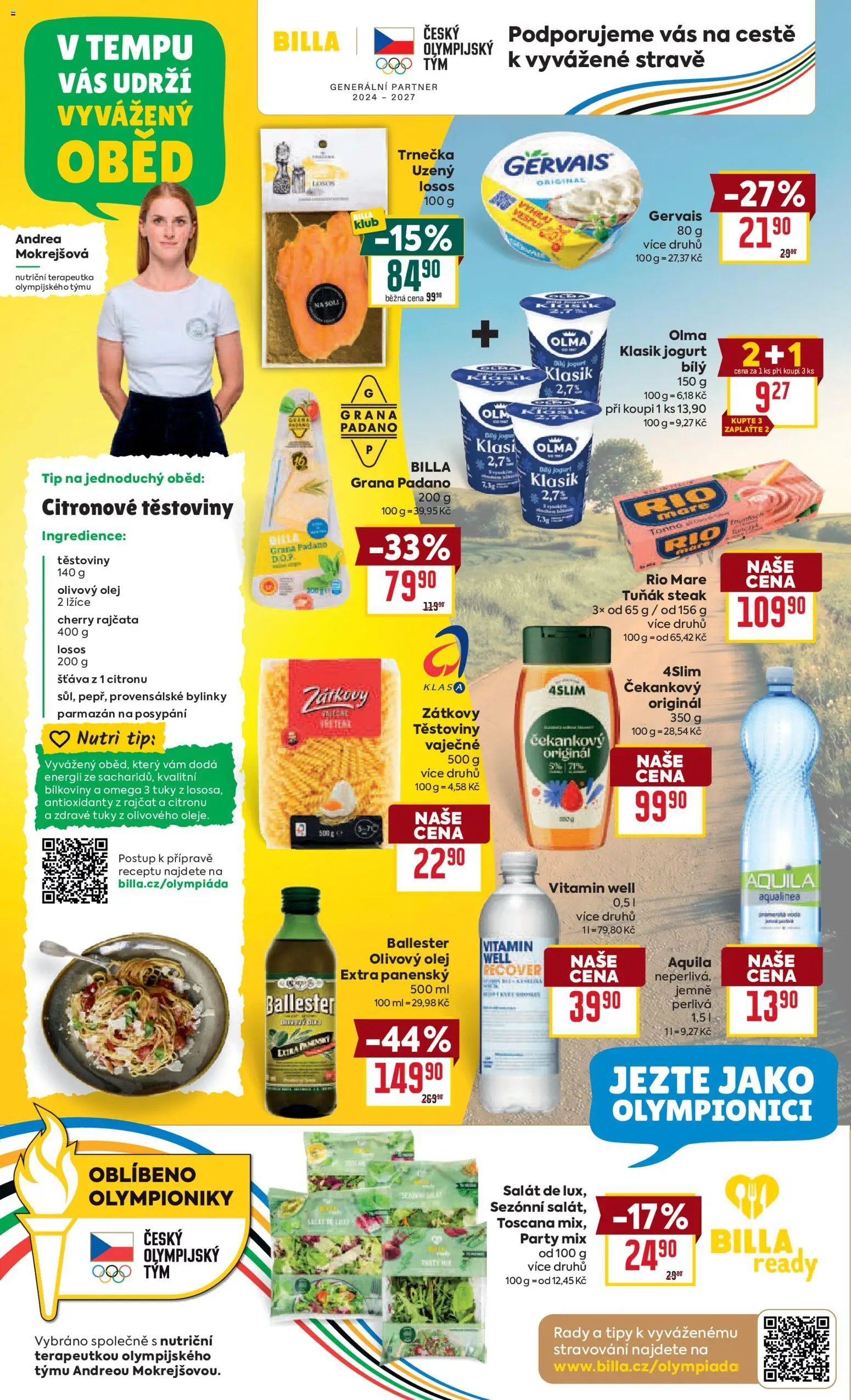 Billa Velký leták od 22.04.2026 | Strana: 12 | Produkty: Cherry rajčata, Těstoviny, Aquila, Bílý jogurt