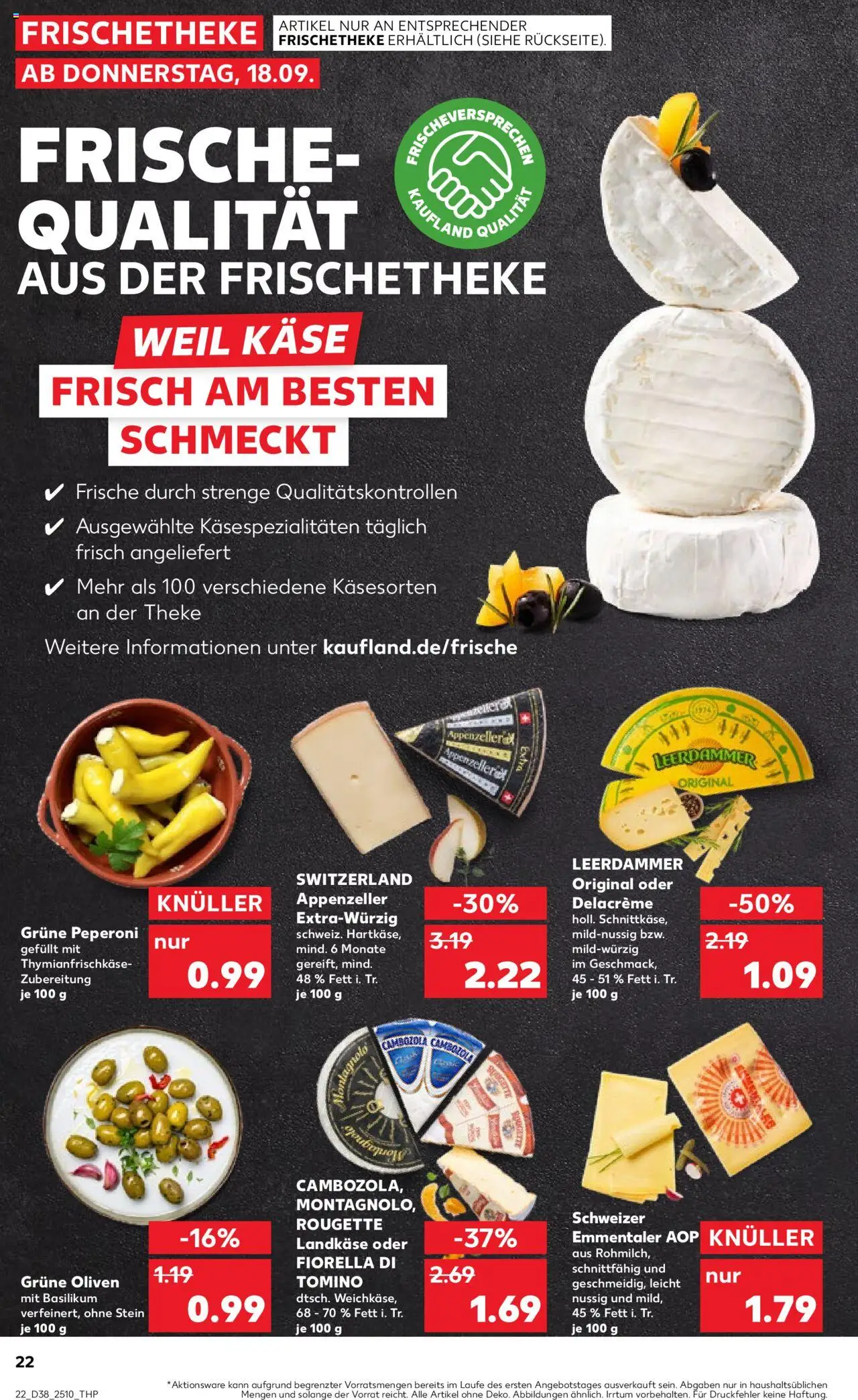 Kaufland prospekt Speyer	 – gültig ab 18.09.2025 | Seite: 22 | Produkte: Käse, Theke, Leerdammer