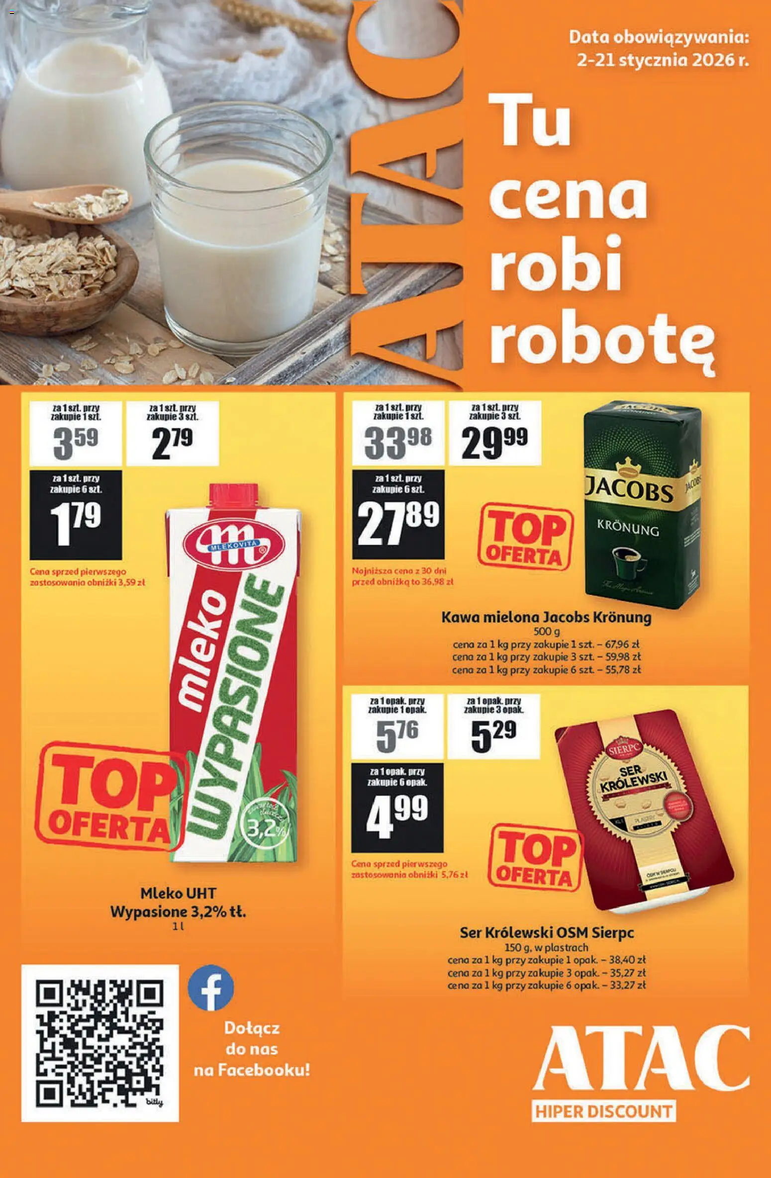 Auchan Gazetka - ATAC Hiper Discount od 02.01.2026 | Strona: 1 | Produkty: Mleko, Ser, Kawa