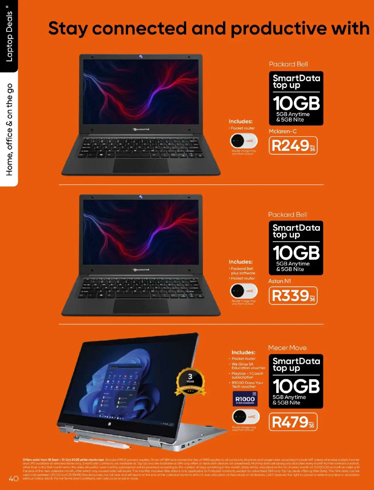 New Cell C catalogue – valid from 16.09.2025 | Page: 40 | Products: Data, Router, Laptop, Stock