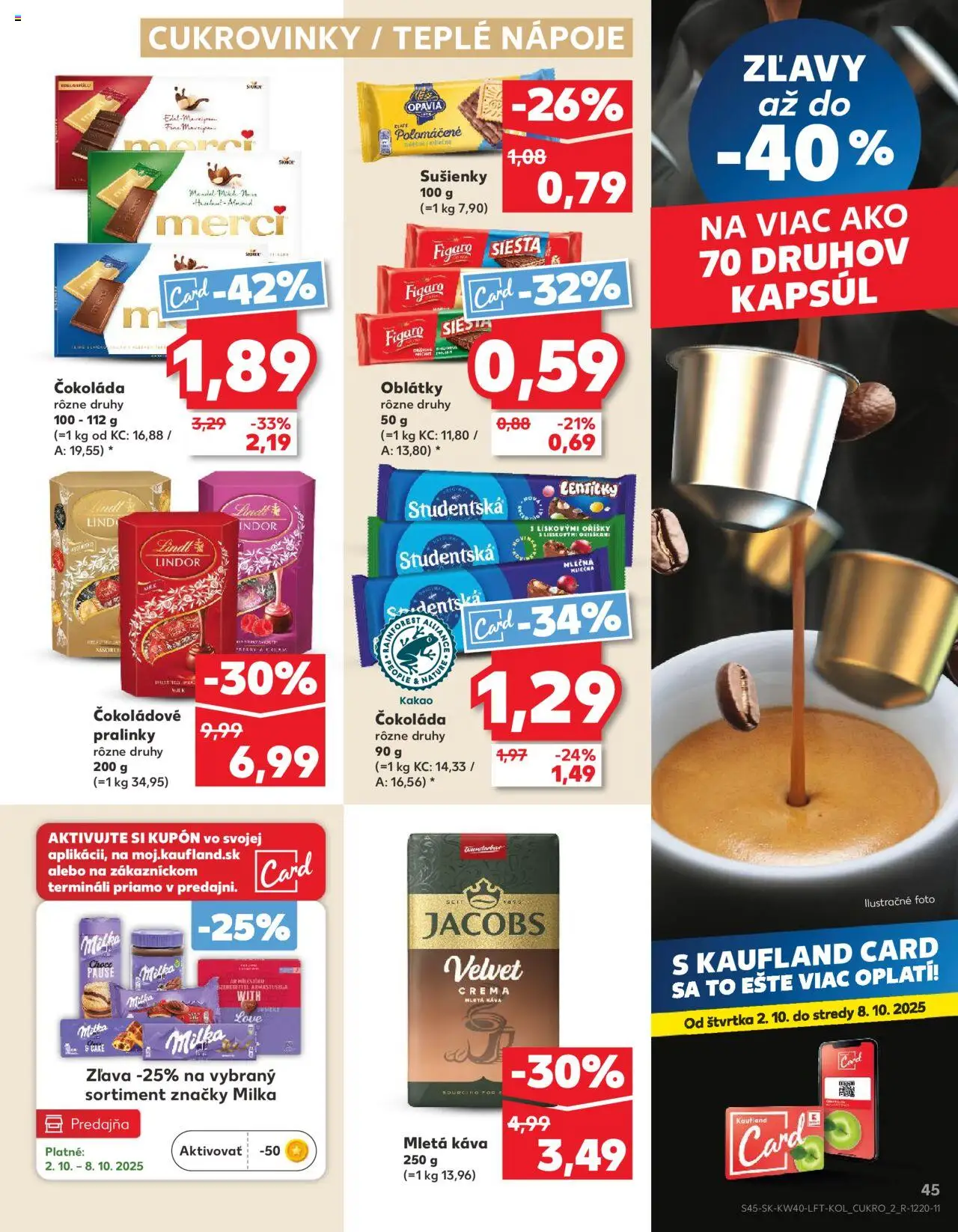 Nové Kaufland akcie – leták je platný od 02.10.2025 | Strana: 45 | Produkty: Káva, Lindt, Merci, Kakao