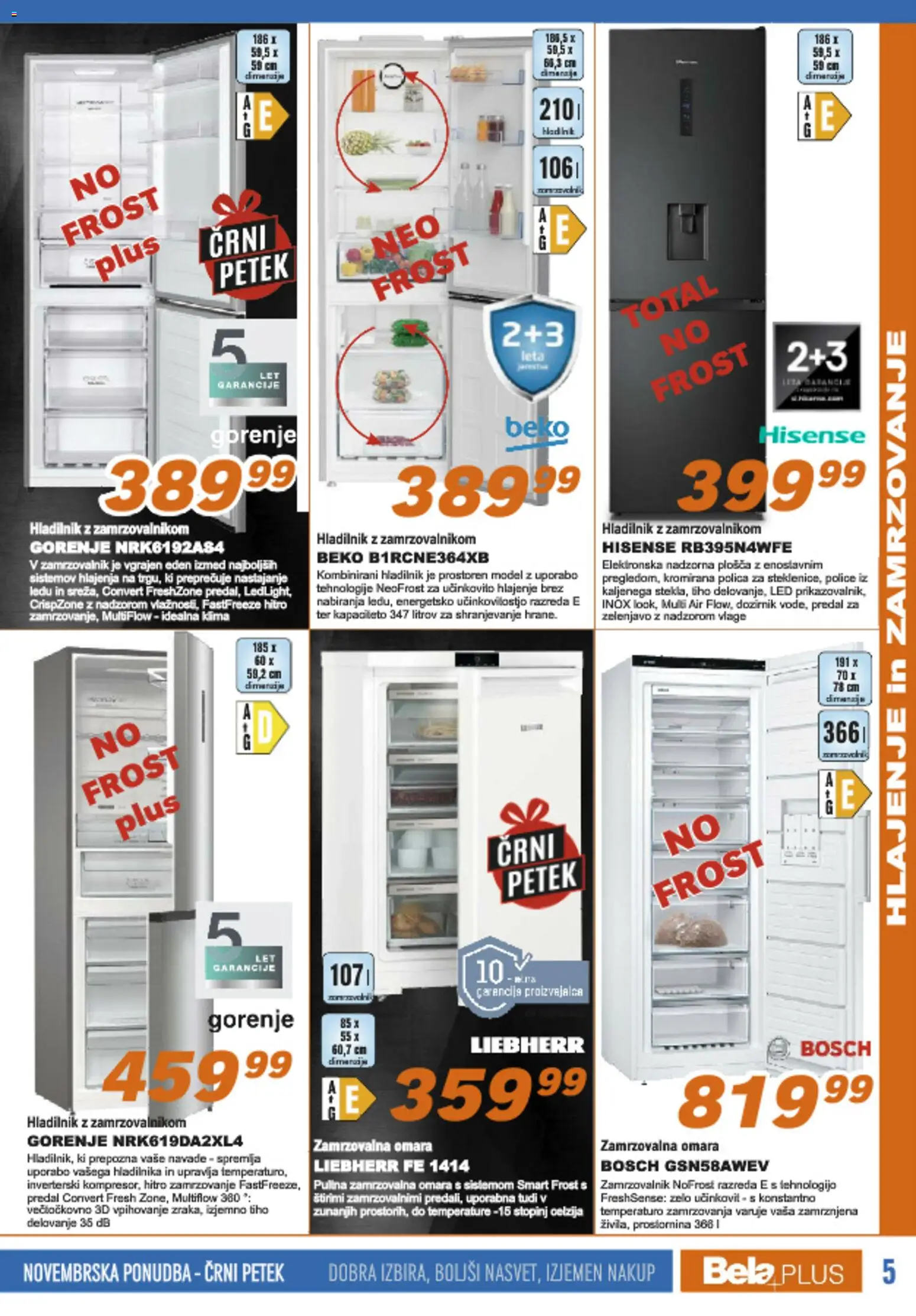 Novi Bela plus katalog ponudbe – veljaven od 17.11.2025 | Stran: 5 | Izdelki: Hladilnik, Klima, Polica, Zamrzovalna omara