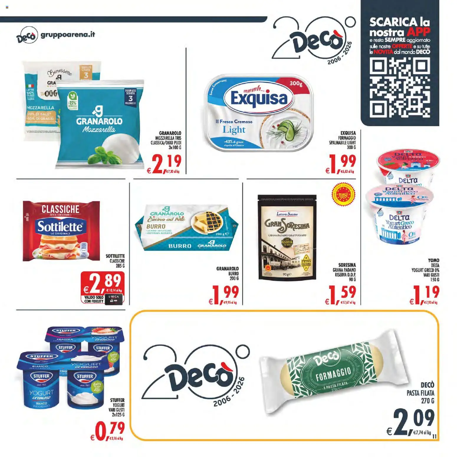 Volantino Decò del 17.03.2026 | Pagina: 11 | Prodotti: Yogurt, Mozzarella, Formaggio, Grana Padano
