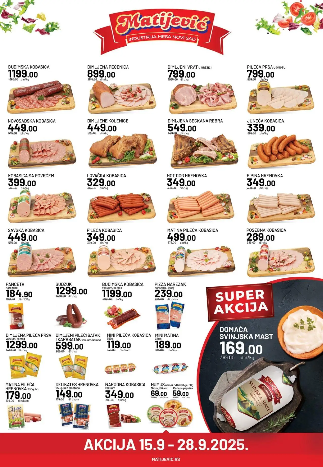 Matijevic katalog - važi od 15.09.2025 | Strana: 1 | Proizvode: Pileća prsa, Panceta, Mast, Pileći batak