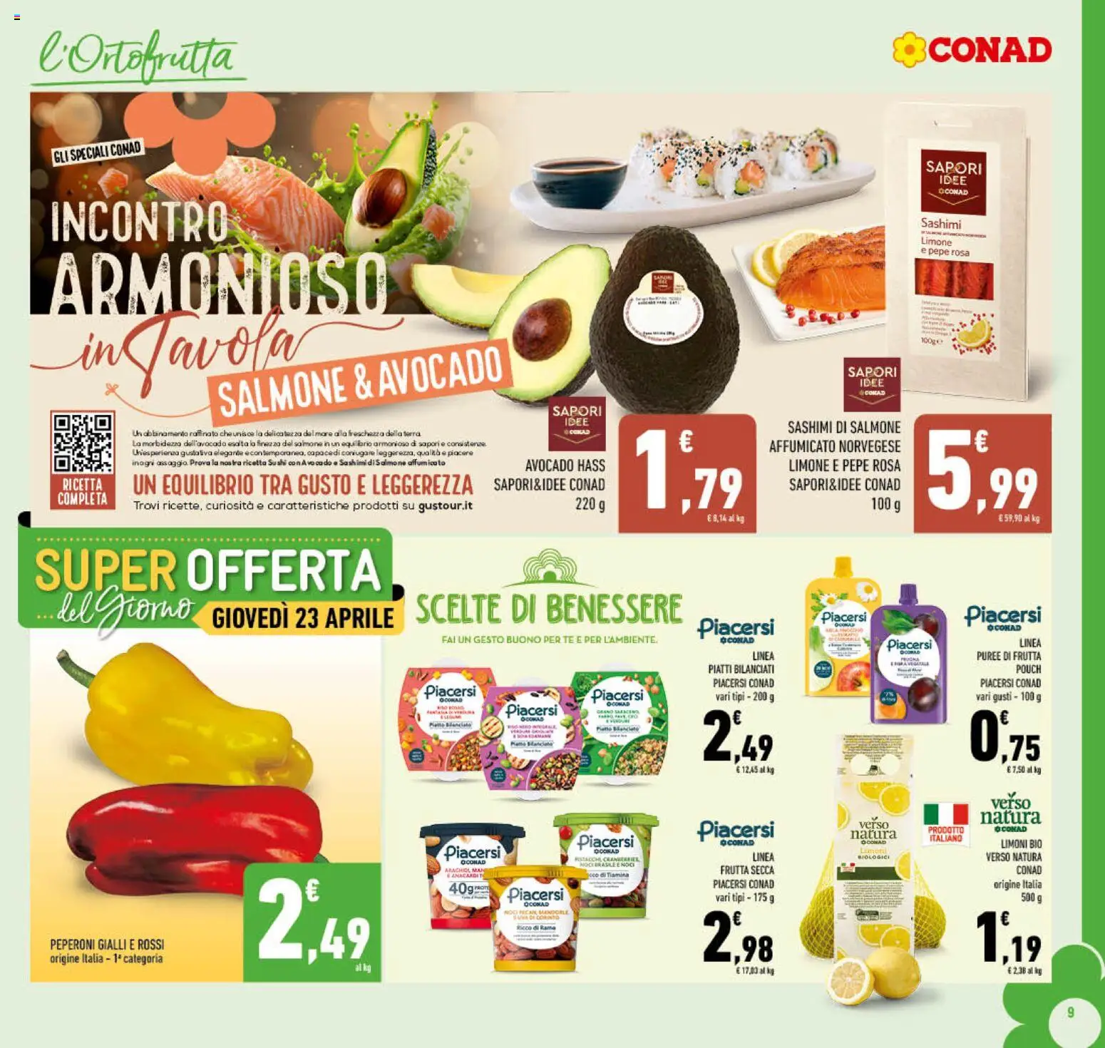 Volantino Conad del 22.04.2026 | Pagina: 9 | Prodotti: Salmone, Tè, Sushi, Terra