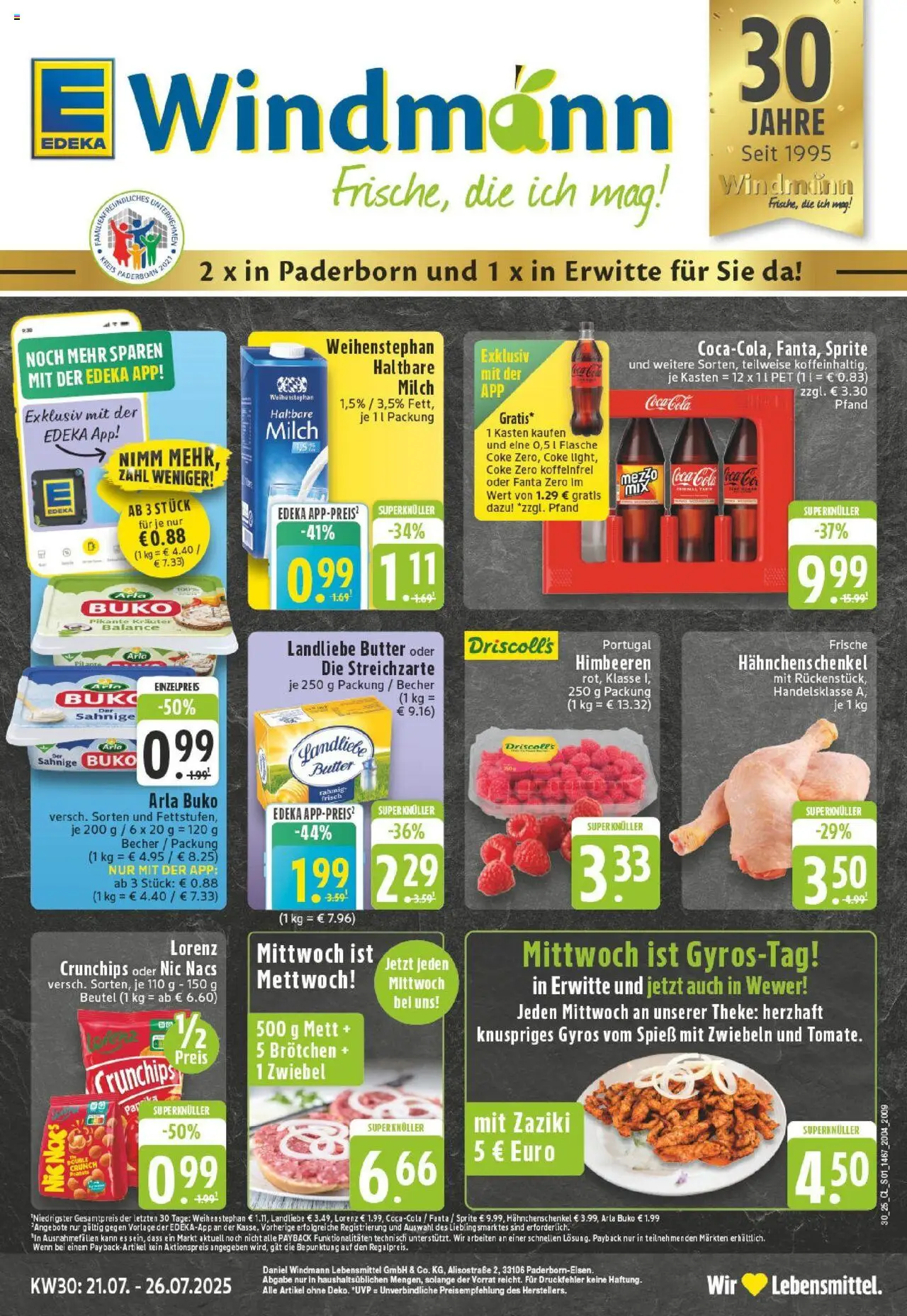 Edeka prospekt Erwitte	 - gültig ab dem 20.07.2025 | Seite: 1 | Produkte: Coca cola, Cola, Butter, Theke