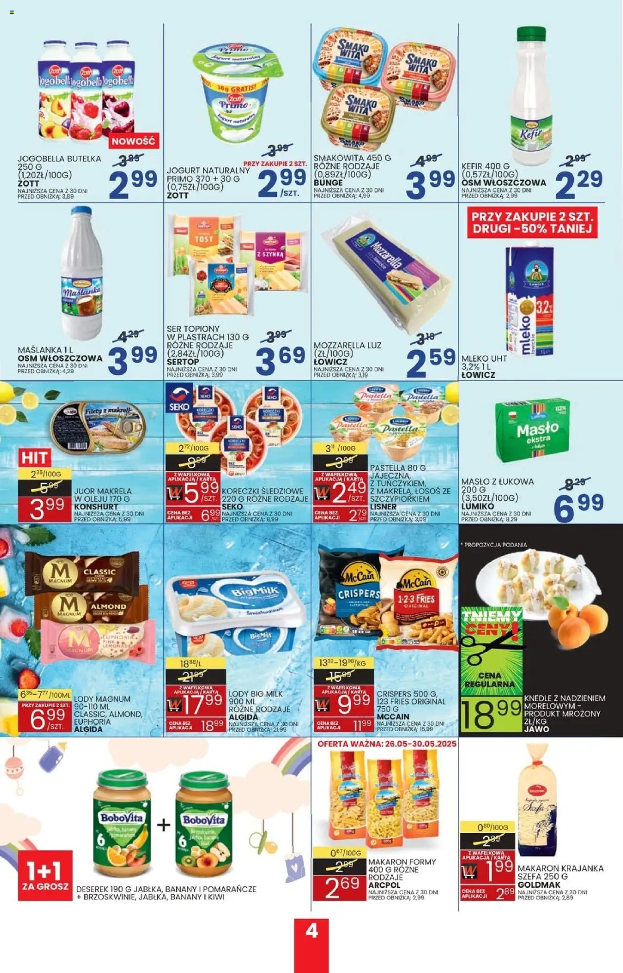 Wafelek Gazetka od 26.05.2025 | Strona: 4 | Produkty: Makrela, Łosoś, Ser, Banany